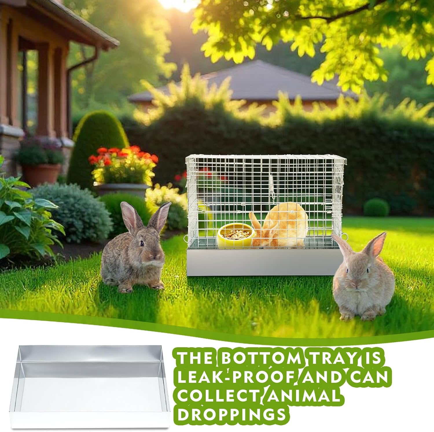 DoubleFill One Hole Rabbit Transport Cage, 14 x 12 x 8 in Portable Rabbit Carrier with Tray and Handles for Travel Temporary Housing Indoor Outdoor Small Animal Enclosure