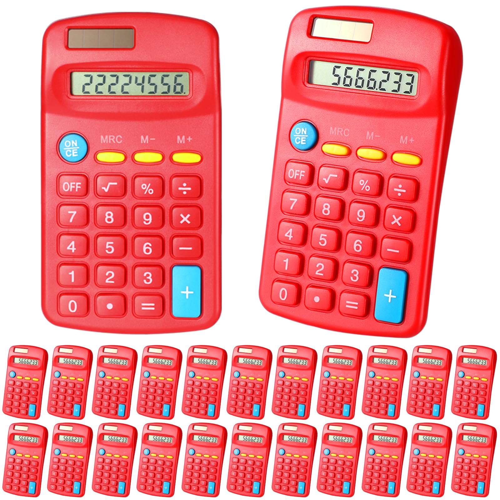Copkim 24 calcolatrici di base per studenti, piccole calcolatrici tascabili, mini calcolatrici a doppia alimentazione, display a 8 cifre, calcolatrici da tavolo per scuola, scrivania e casa (rosso)