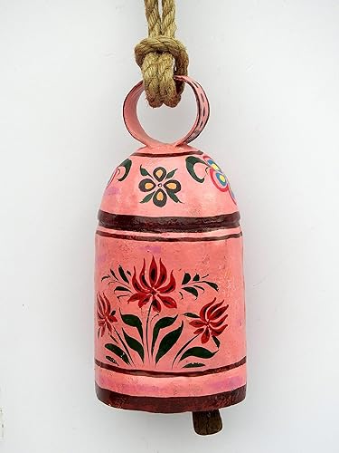 Campana de vaca suiza vintage de metal decorativo multicolor pintado a mano de animales de granja cencerro cobre latón madera clapper puerta