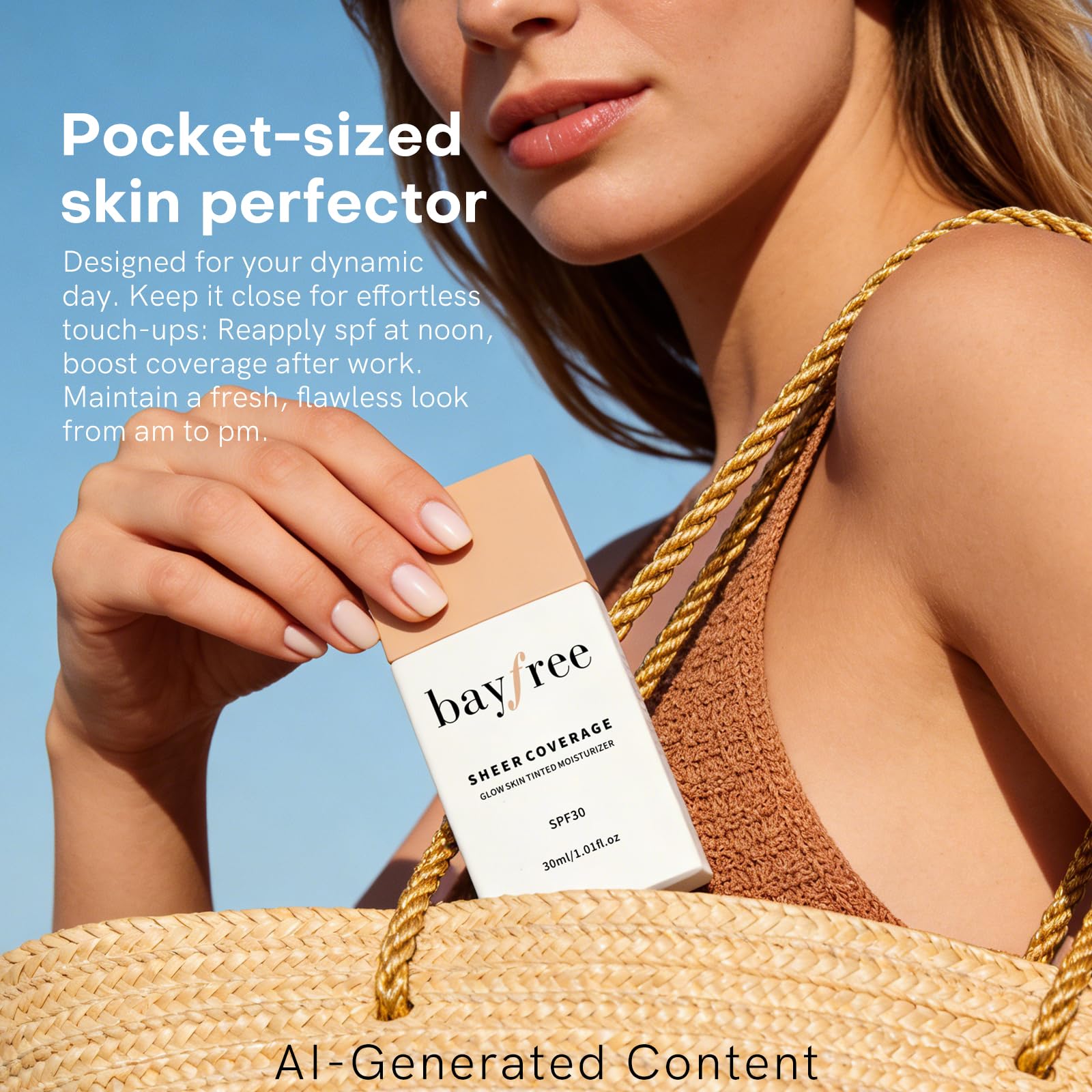 bayfree Glow Skin Tinted Moisturizer, Skin Tint Hydratante Teintée Légère Longue Tenue, Fini Transparent et Aérien, Alliant Maquillage et Soins de la Peau, Naturel et Modulable