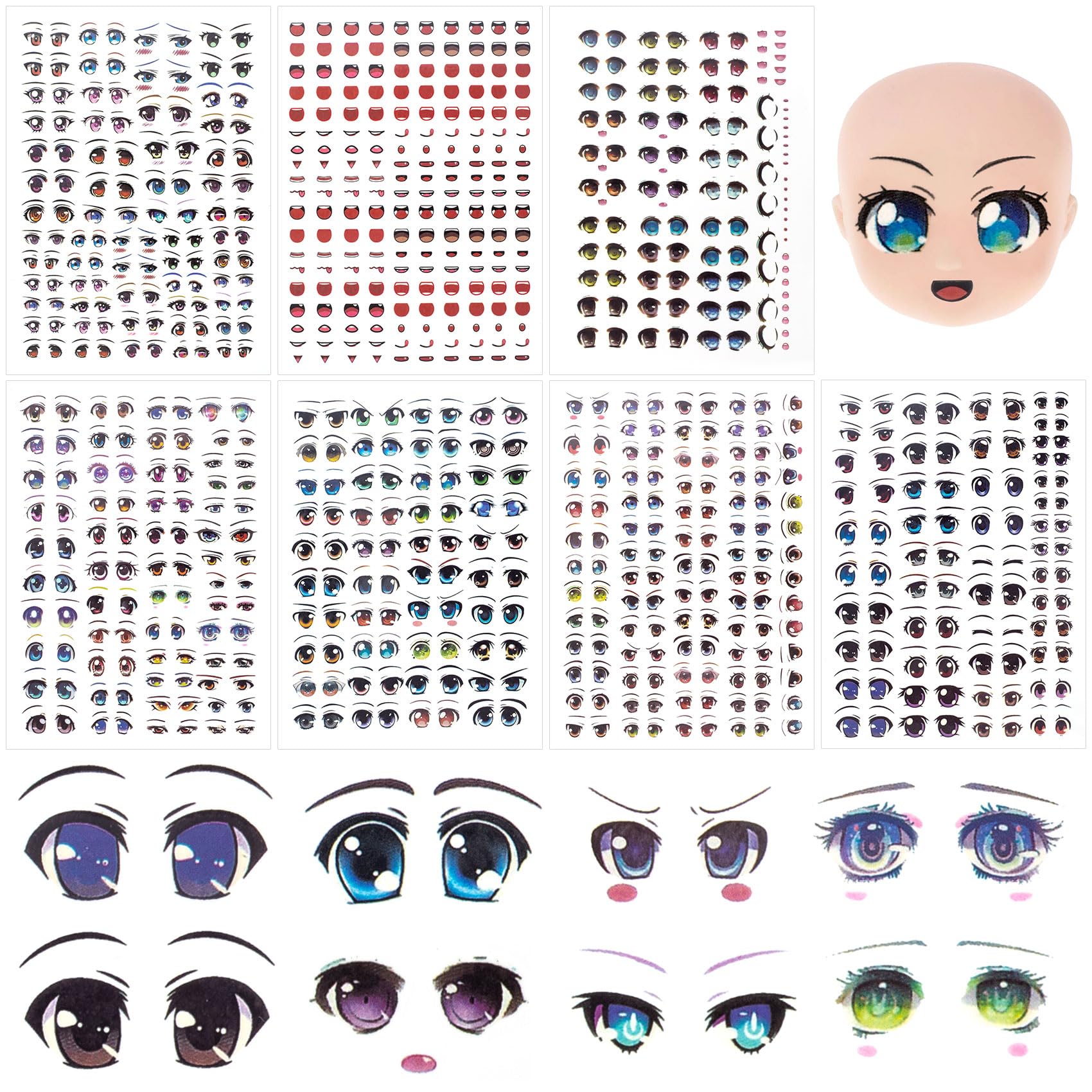 Joez Wonderful 7pcs Water Eye Stickers for Dolls, Eye Water Decals Cute Cartoon for Doll Clay Accessories