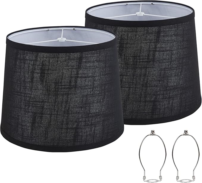 Black Bedside Lamp Shades Set of 2 Replacement, Fabric