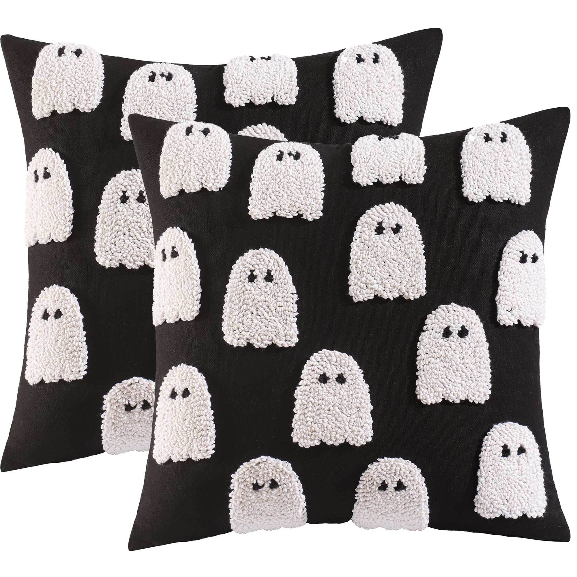 Housse de coussin brodée Halloween Tosleo lot de 2 taies d'automne noires 45x45 cm