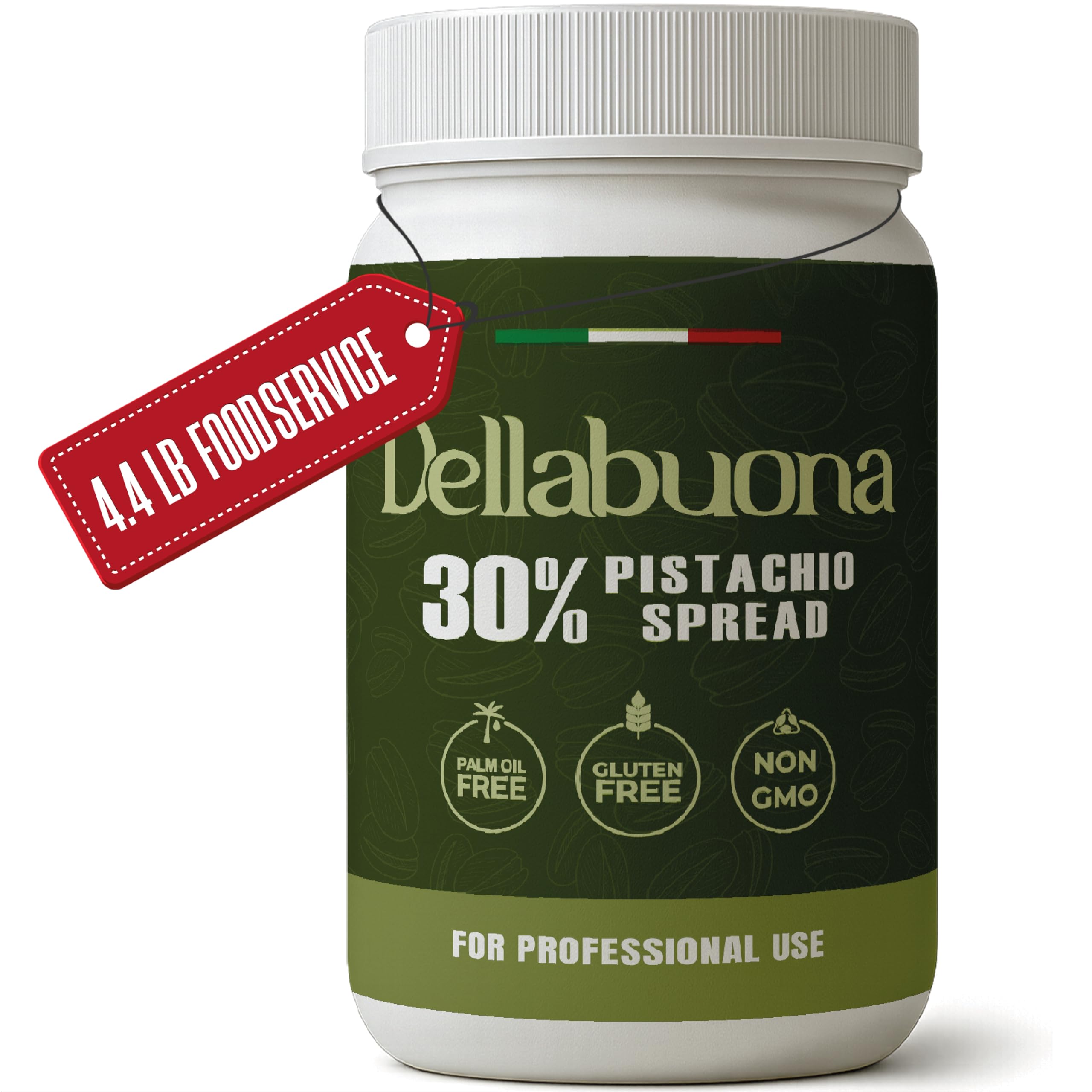 Dellabuona Cream Pistachio Spread Foodservice - 4 4 LB Premium Italian Paste made with 30 Pistachios for professional