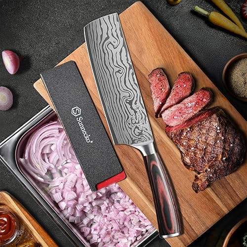 Miniatura 3 de Cuchillo Nakiri Sunnecko de 7 pulgadas, cuchillo de cocina de acero inoxidable de alto carbono, cuchillos de cocina súper afilados con funda y caja