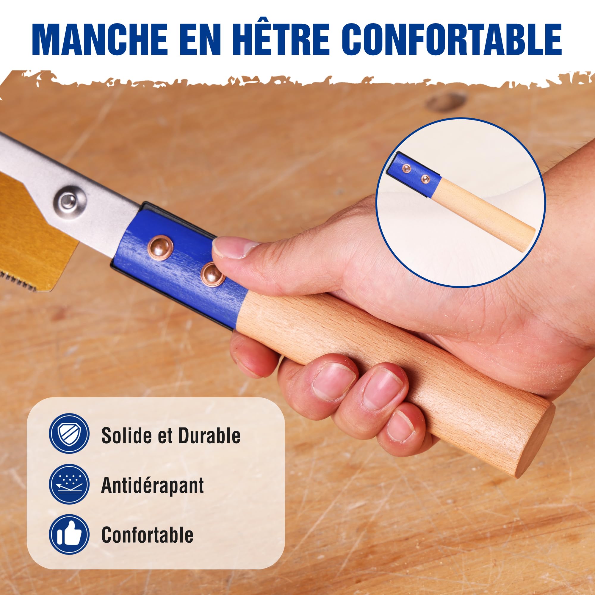 WORKPRO Scie à Queue d'Aronde 150 mm, Scie à Main Japonaise, Lame SK5 de 0,45 mm d'Épaisseur, avec Trou de Suspension, Découpes Fines, Manche en Bois de Hêtre