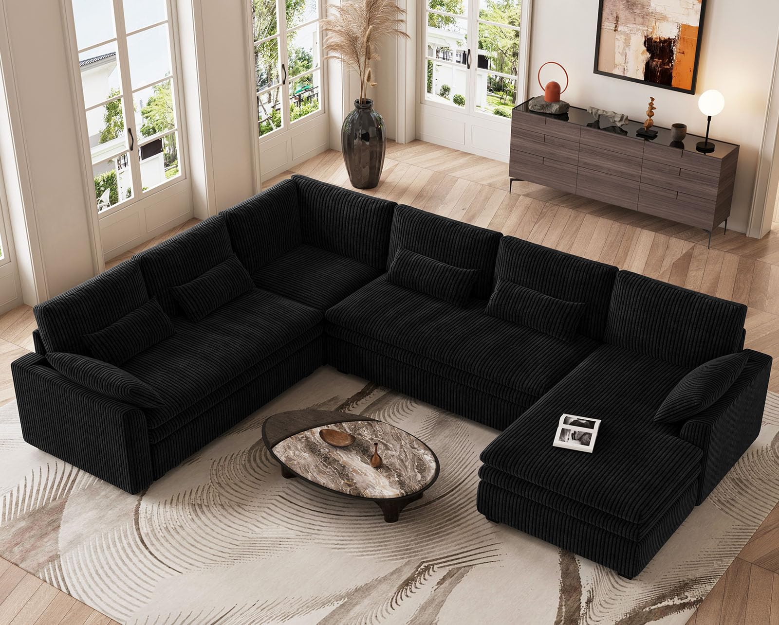 Belffin Large Modular Sectional Sofa with Deep Chaise, Corduroy U Shaped Couch with 9" Soft Dual-Layer 7 Seats Cushion for Living Room, Apartment,