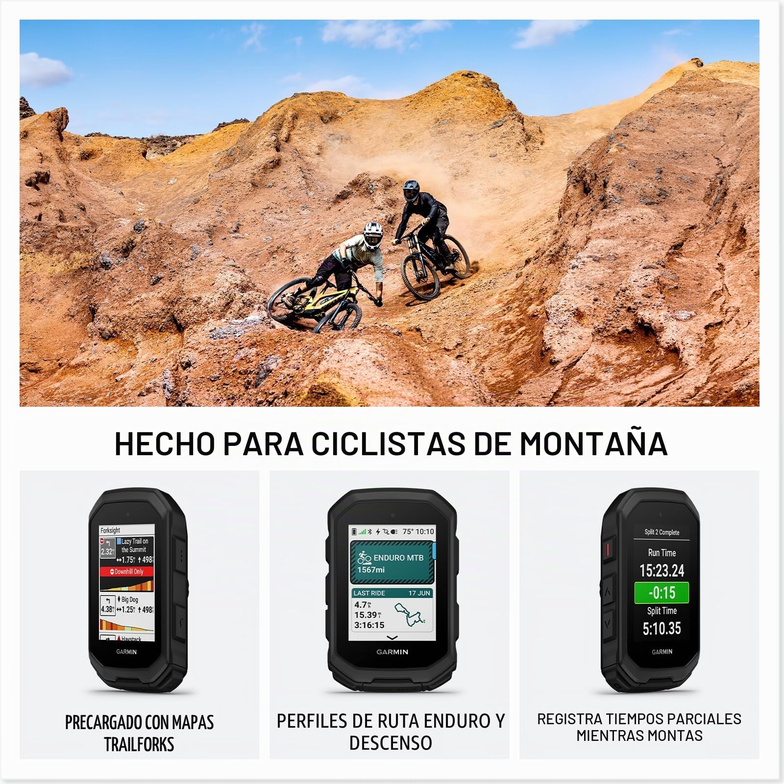Garmin Edge MTB Rugged GPS - Paquete de computadora para bicicleta | Para ciclismo, entrenamiento y navegación, mapas de senderos a todo color precargados, incluye kit de limpieza