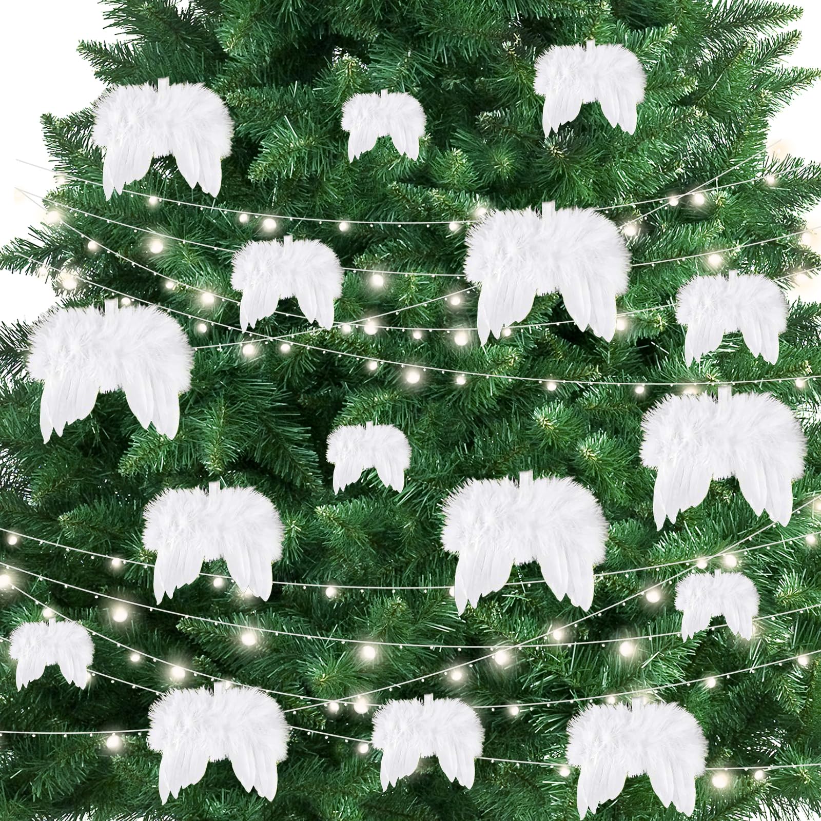 16 Piezas Navidad Alas de Ángel,Navidad Decoración Alas, Navidad Decoración Alas de Plumas de Ángel Blancas,Alas ángel Colgante Navidad,Navidad Colgante Adorno para Árbol de Navidad, Bodas, Fiestas