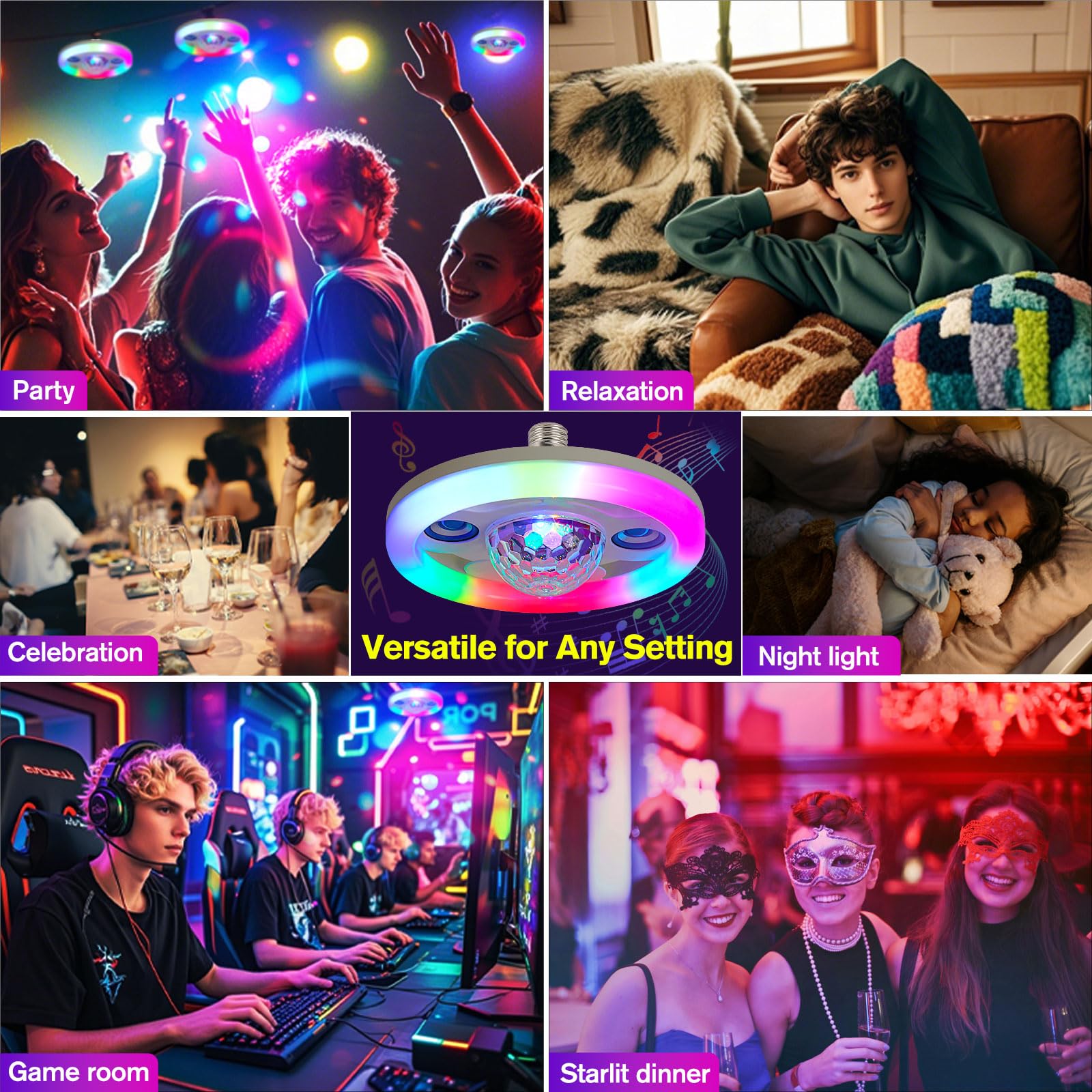 Musik-synchronisierte LED-Partylichter mit Bluetooth-Lautsprecher, energieeffizient, Stroboskop & Farbverlauf, ideal für Tanzflächen, Geburtstagsfeiern & Hausunterhaltung (Disco-Licht ohne Ständer)
