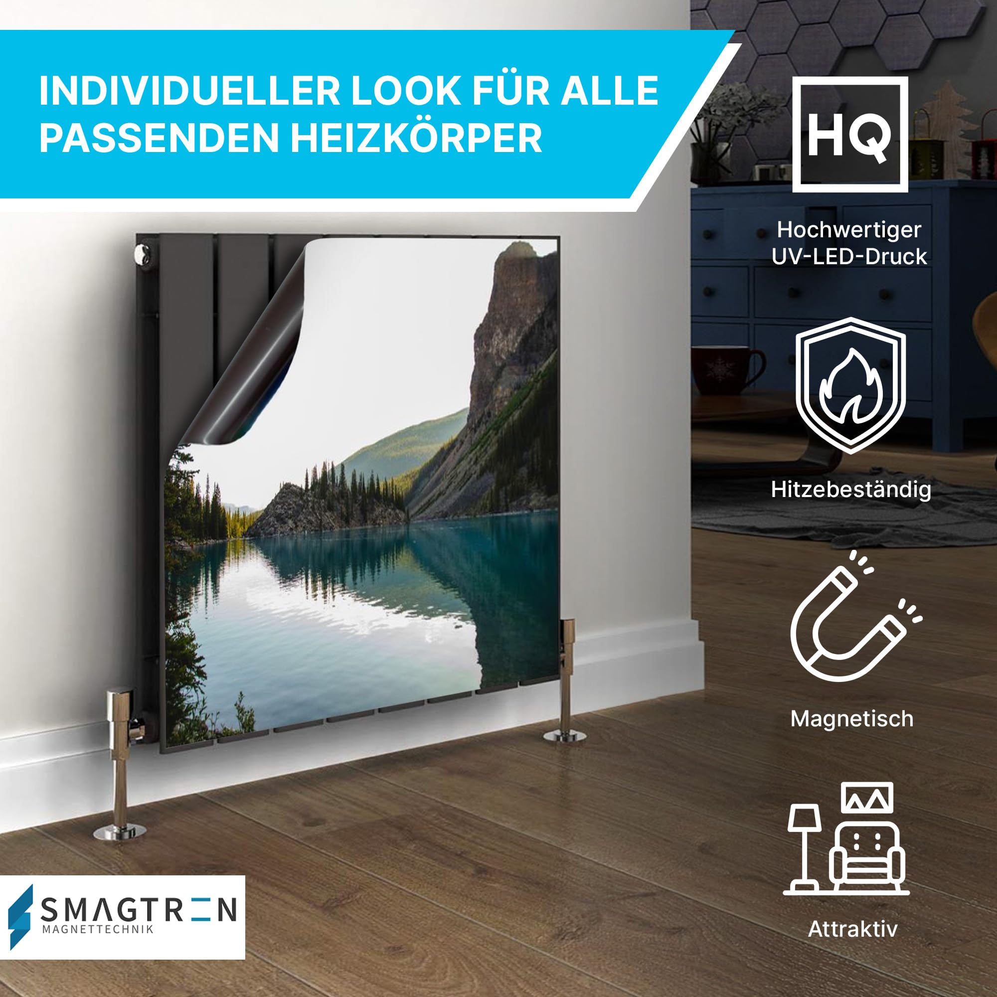 Smagnon Magnet Heizkörperverkleidung Heizkörperabdeckung Heizung Schutz Motiv Beton-Look, Heizkörper Höhe:60 cm, Heizkörper Länge:140 cm