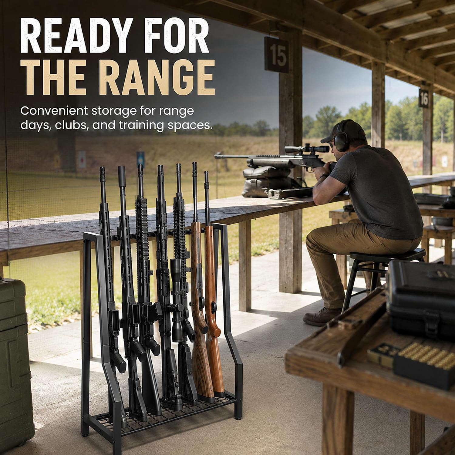 Gun Racks Heavy Duty Metal Storage Shelf Holds up 9 Long Guns | Rifle Floor Stand Black Indoor Vertical Shotgun Display Stand for garage Retail Shop,Storage Vertical Shotgun Display