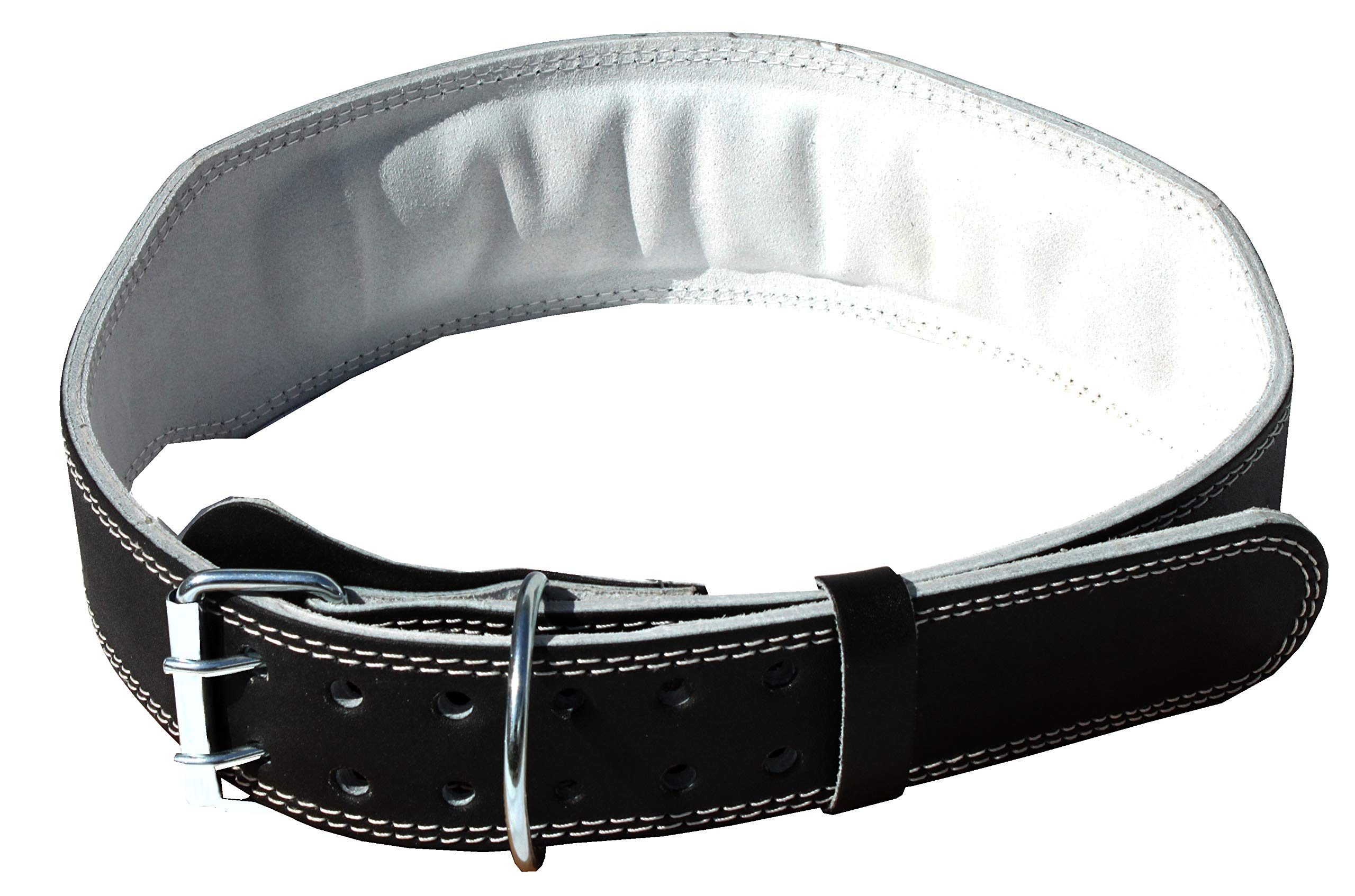 Lisaro - Cintura per Sollevamento Pesi, in Pelle Bovina, per Bodybuilding e Fitness, con Anello a D per Pesi aggiuntivi, 2240, Nero, M