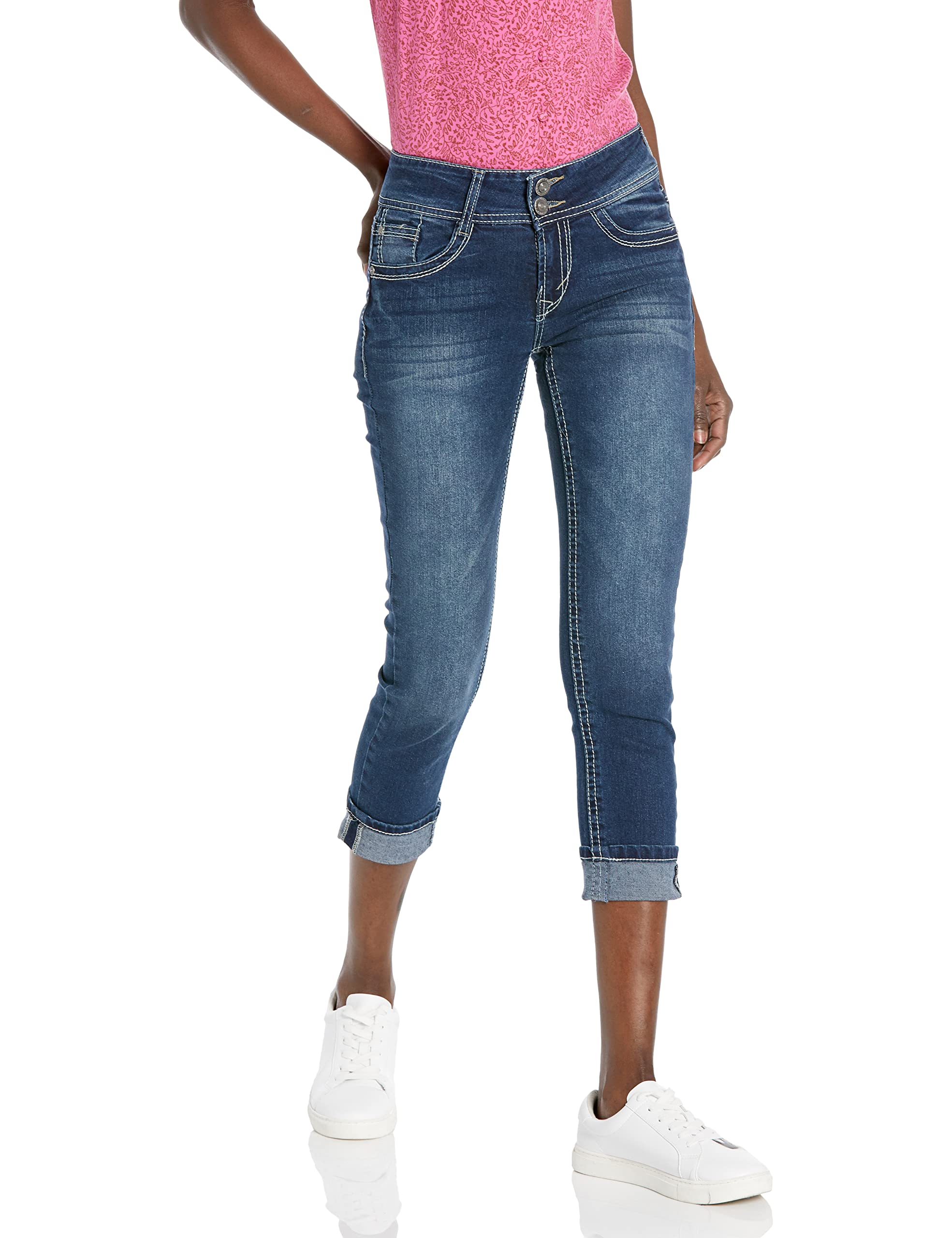 Wallflower Women's Heidi Juniors Instastretch Mid-Rise Curvy Skinny Stretch Denim Crop Jeans (Standard And Plus), 9