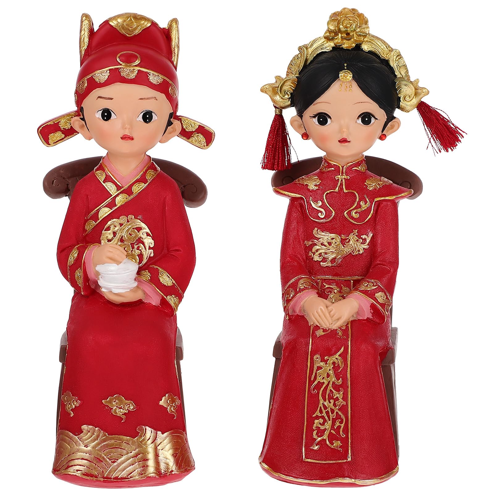 LALAFINA Hochzeitspaar Figuren aus Kunstharz als Tortenaufsatz und Tischdekoration für Hochzeitsfeier im Chinesischen Stil in Verschiedenen Farben