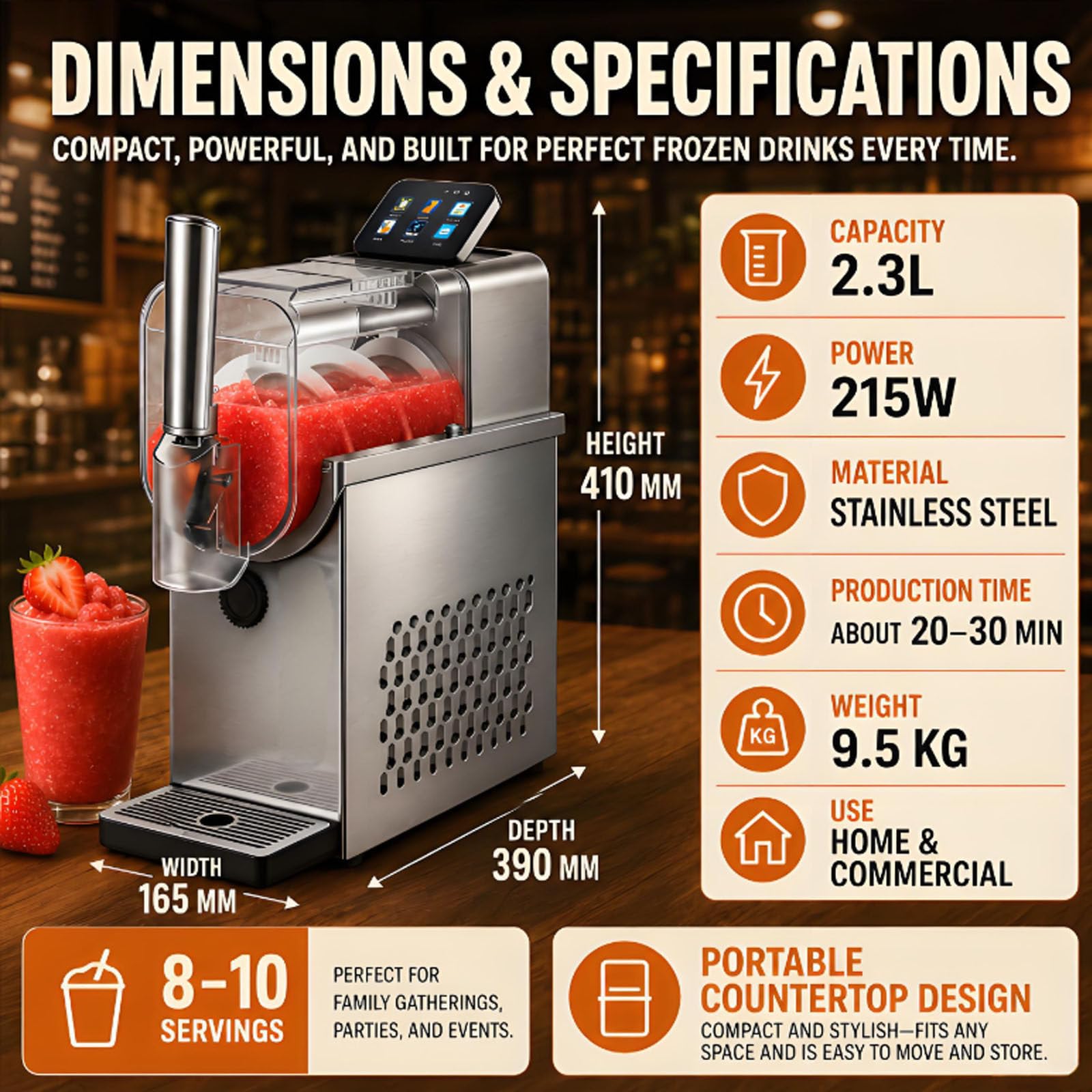 Slushie Maker, macchina per gelato Soft Serve, 2300 ml, 4 preset, autopulente, in acciaio inossidabile, portatile, per uso domestico, camion alimentare e bar