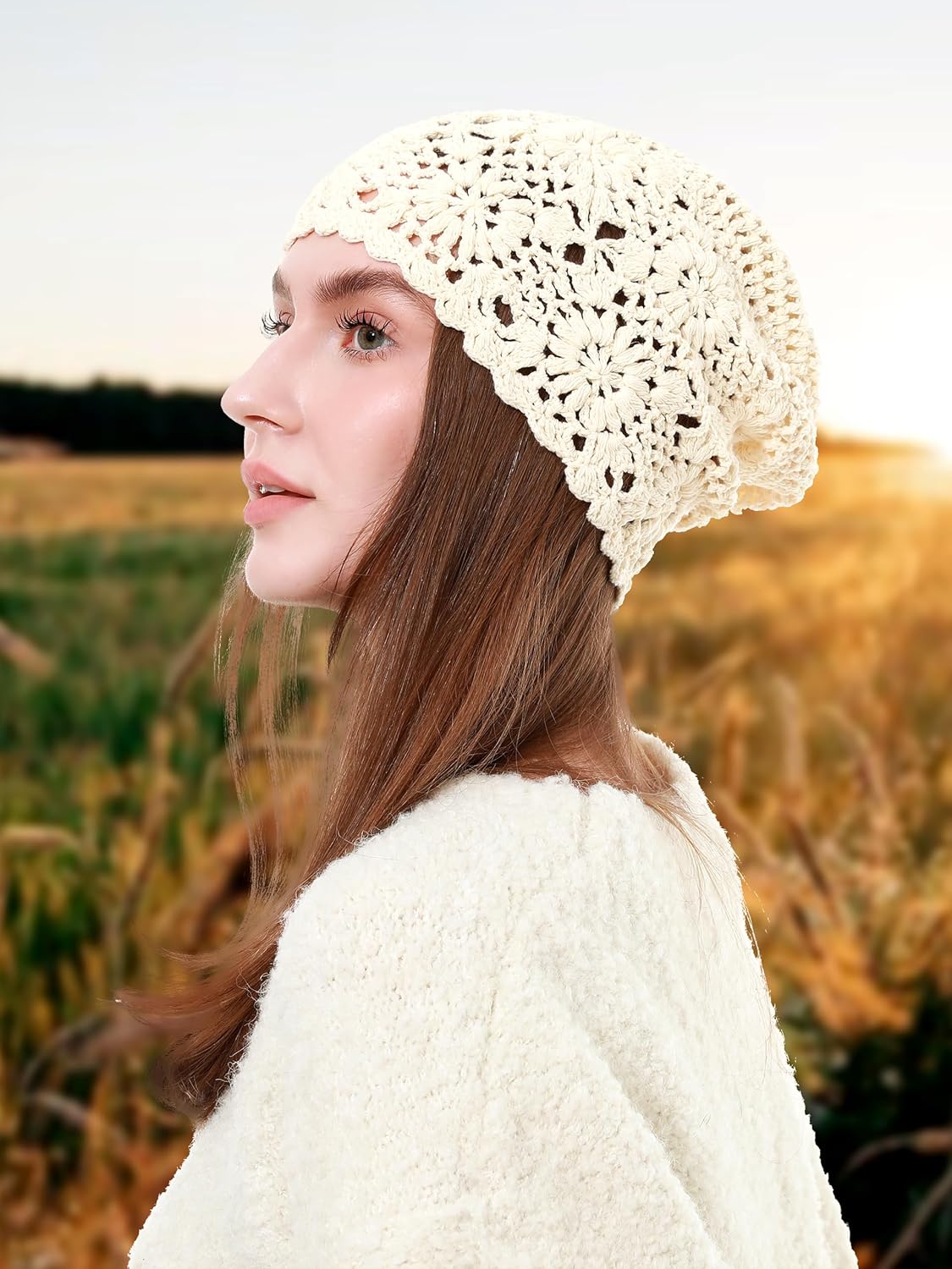 sy soul young Women's Crochet Cotton Beanie Hat Soft Slouchy Knit Boho Hat Skull Cap for Outdoor Travel - Image 2