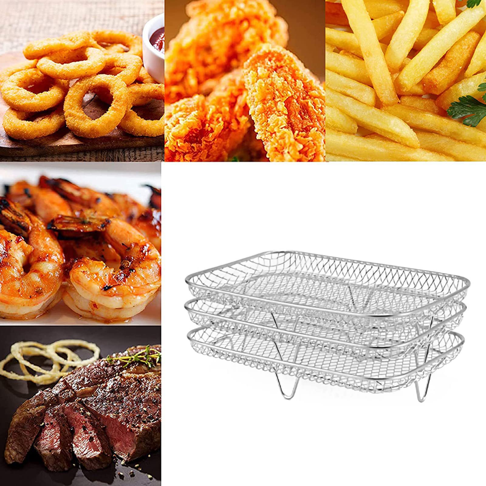 Wintem Rond rooster voor luchtfriteuse, 3 niveaus, stapelbaar, rond