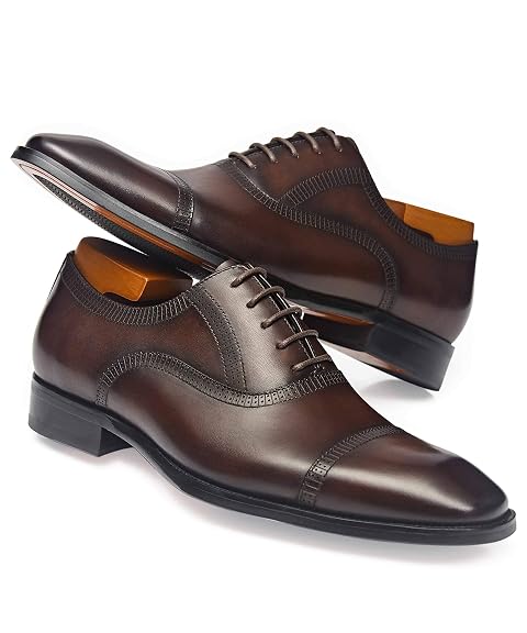 Mens Dress Shoes Formal Oxford Leather Wingtip Lace Up Shoes for Men