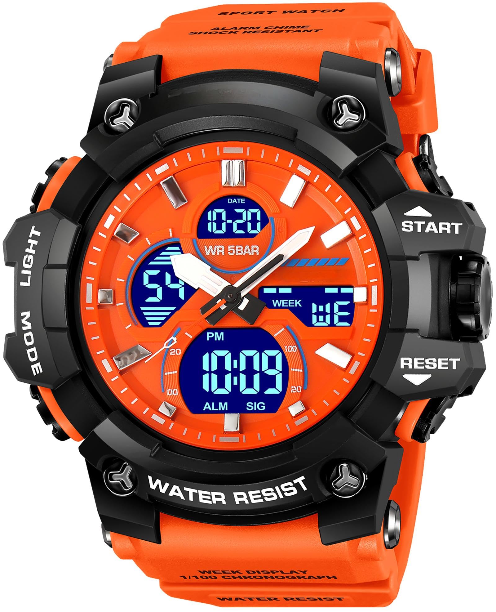 findtime Reloj militar para hombre, resistente al aire libre, analógico, deportivo, con alarma de doble hora, 12/24 horas, fecha, semana, cronómetro, color blanco