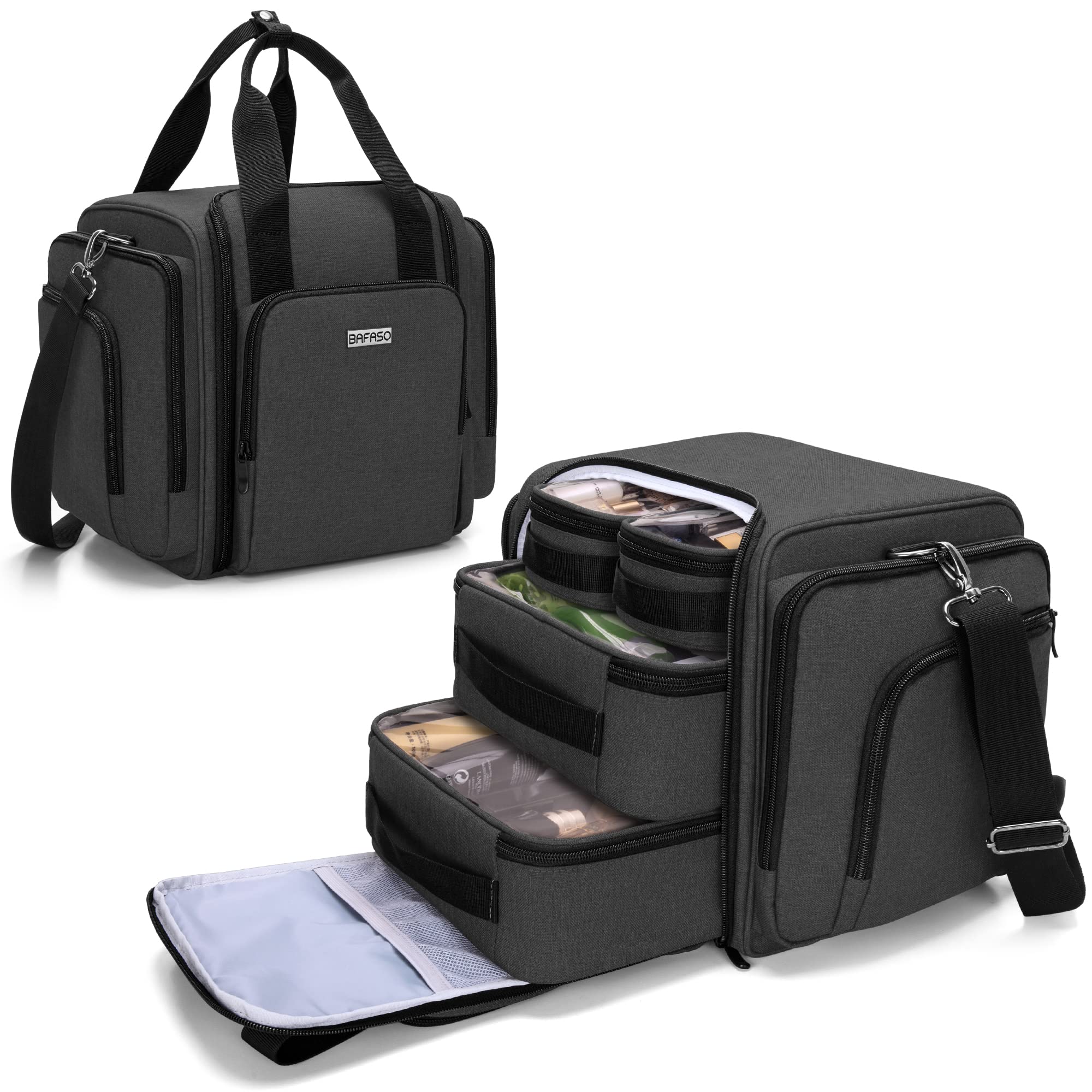 BAFASO Bolsa de Maquillaje de Viaje, Bolsa de Cosméticos 4 Estuches, Negro | Neceser Maquillaje con 4 Estuches Extraíbles, (Solo Bolsa)