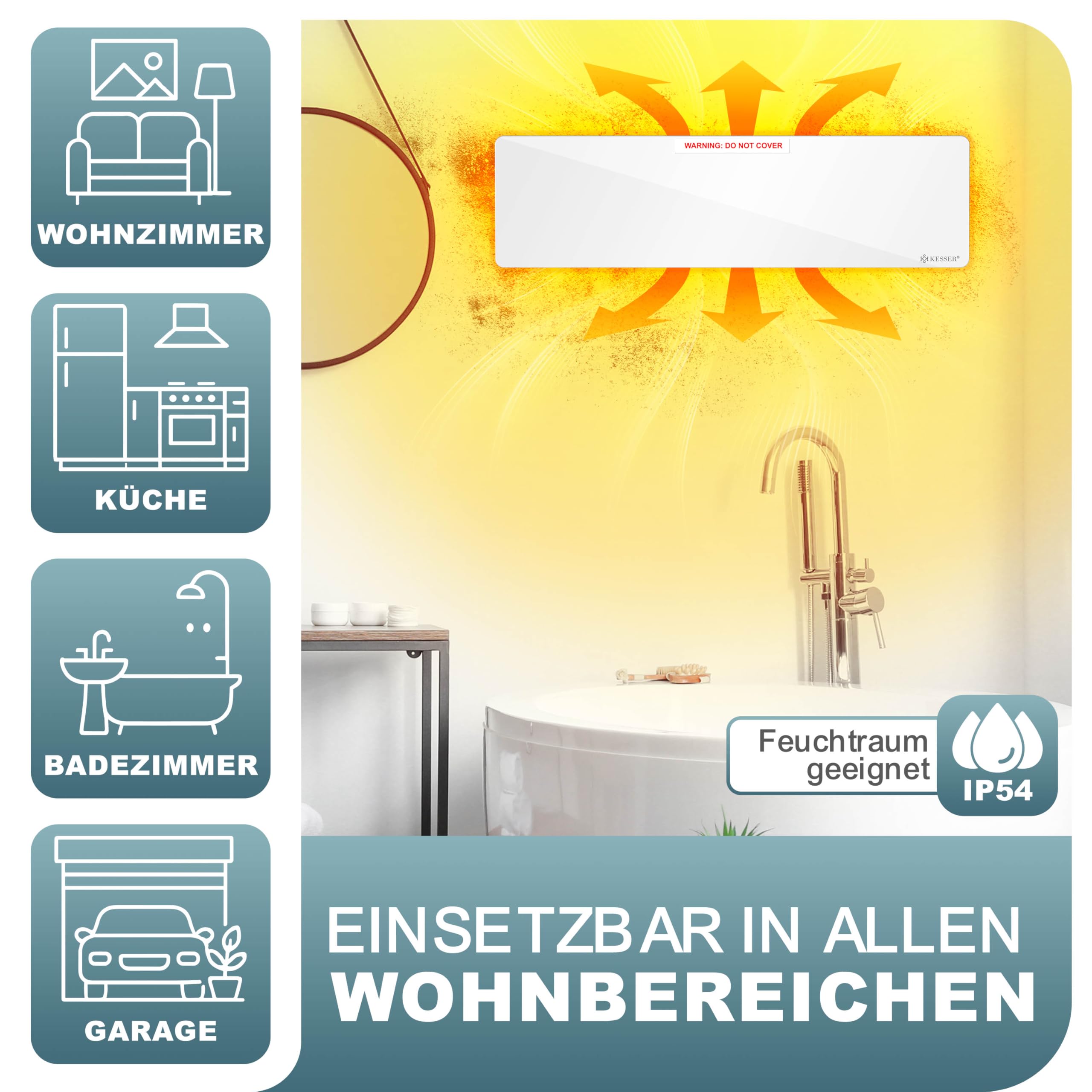 KESSER Riscaldamento a infrarossi contro la muffa, 50 W, per parete e bagno, senza muffa, alternativa a spray antimuffa e vernice, a risparmio energetico, bianco
