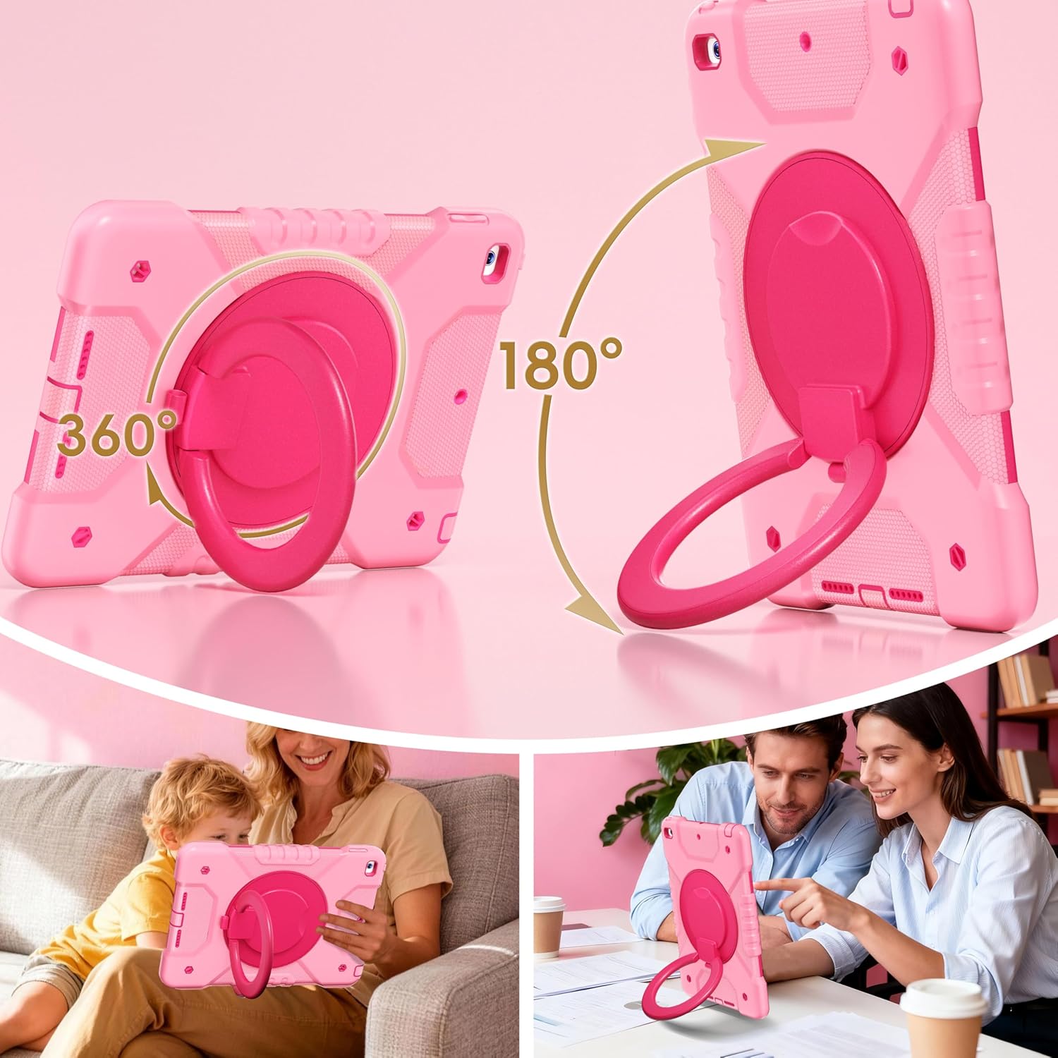 Case for iPad 9th/8th/7th Generation 10.2 inch, Shockproof Cover with Screen Protector/360° Rotate Stand/Pencil Holder/Shoulder Strap, Kids Case for iPad 2021/2020/2019 (Pink+Rose Red) - Image 7
