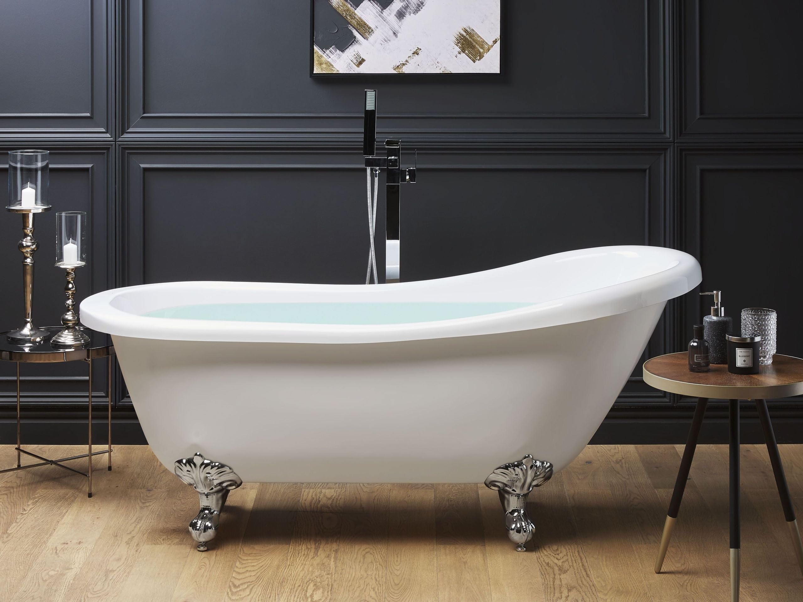 Bañera independiente de acrílico blanco plateado patas 153 x 77 cm retro vintage tradicional Cayman