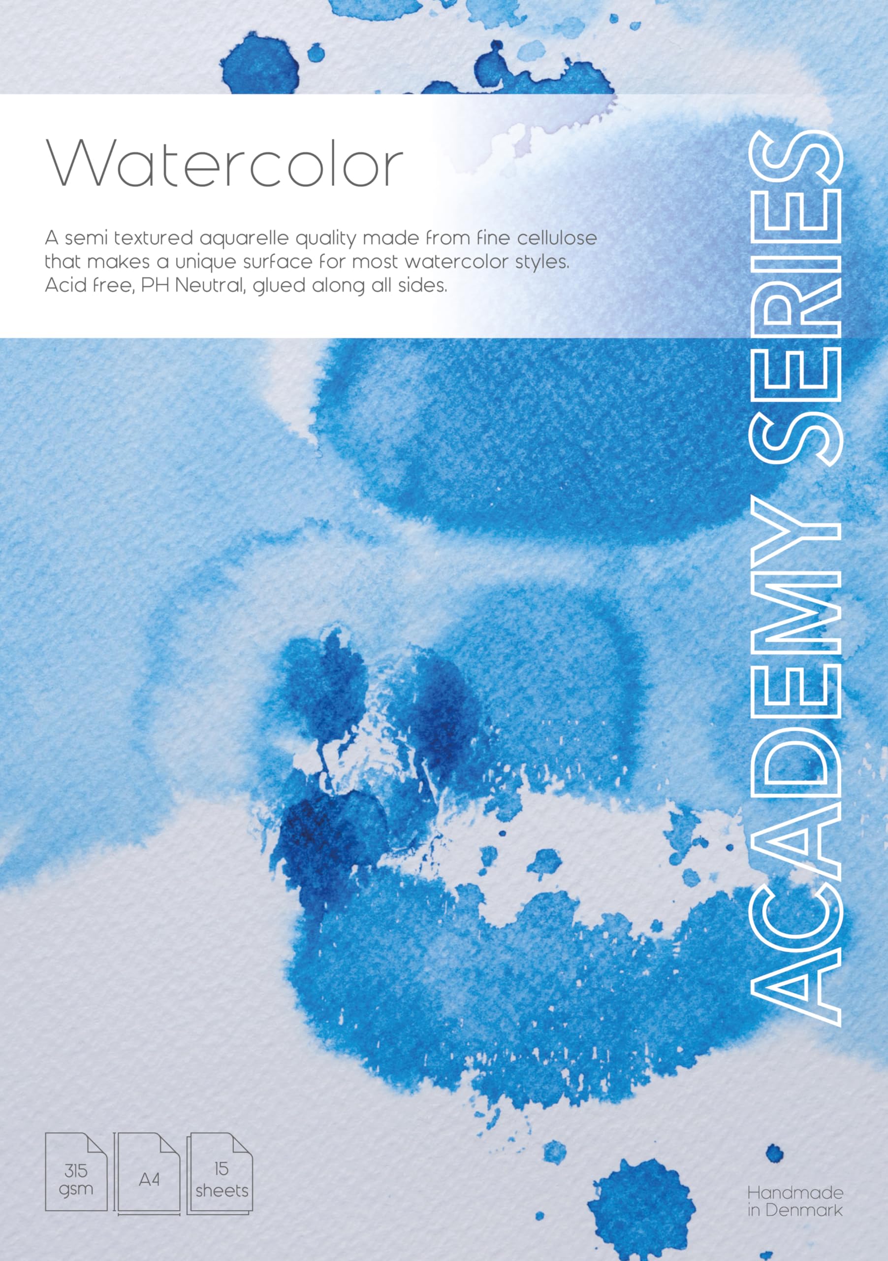Papier Aquarelle Academy Series - Lot 20 Feuilles A4 180g/m² - Grain Moyen - Sans Acide - Pour Aquarelle, Acrylique