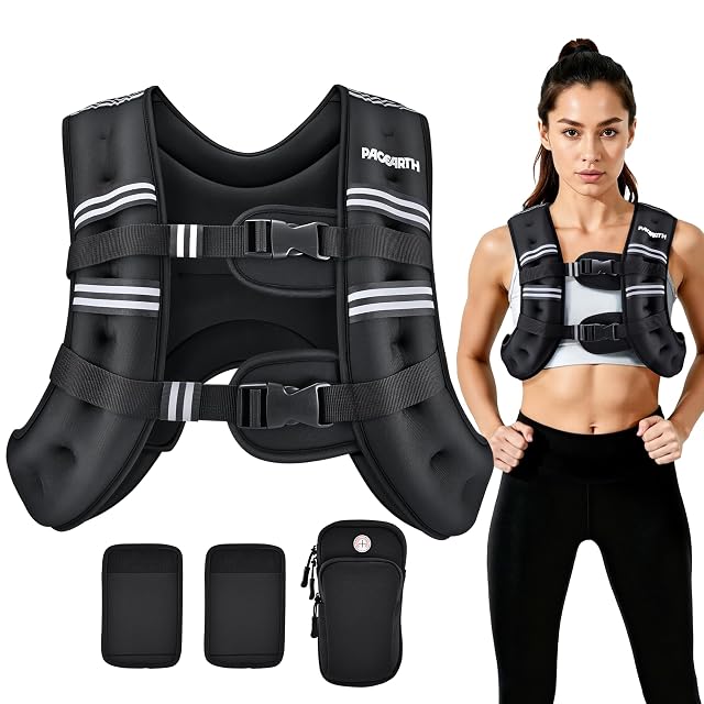 PACEARTH Weighted Vest 6lb 8lb 10lb 12lb 16lb 20lb 25lb 30lb Weight Vest with Reflective Stripe Body Weight