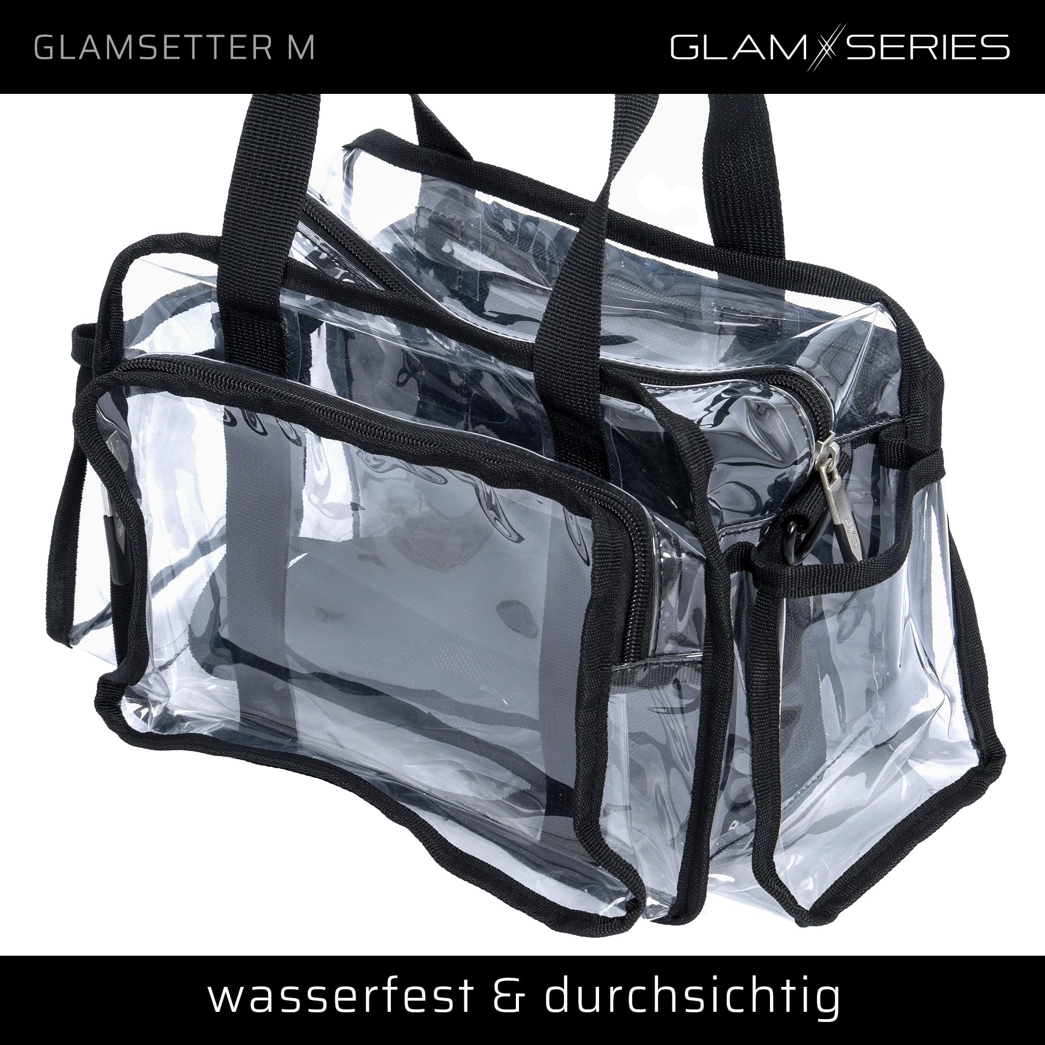 GlamSetter M Kosmetiktasche 230 x 120 x 180 mm, transparenter Make up Organizer mit flexiblen Trageoptionen