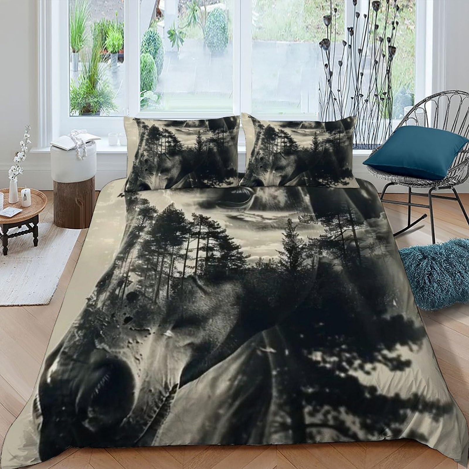 Chevaux housse de couette king 220x240cm avec parure de lit adulte 2 personnes imprimée animal sauvage