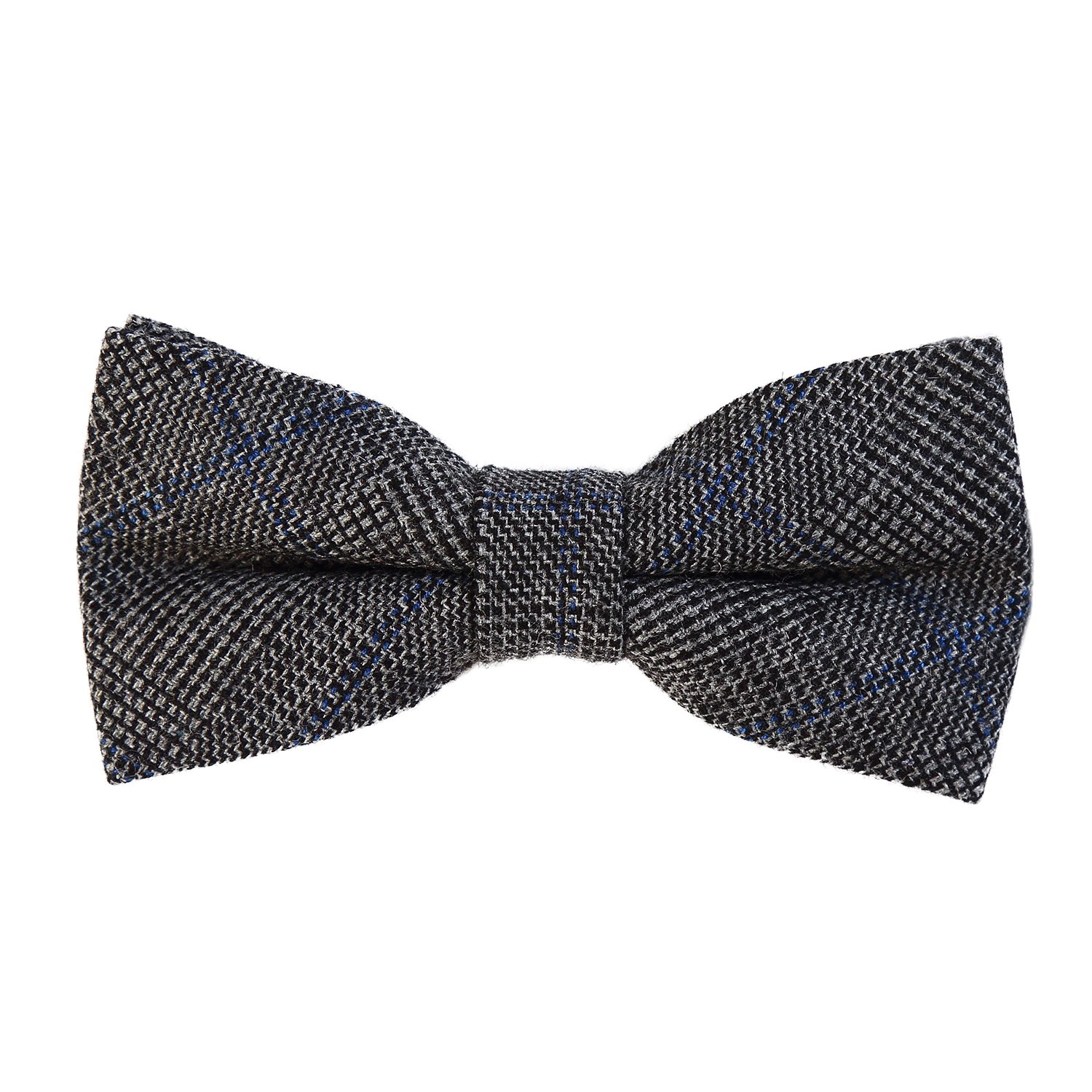 Dondon Men's Dark Grey-Blue Checkered ’S Checkered Plaid Tweed Look Bow Tie 4.72 X 2.36-12 X 6 Cm Already Tied And Completely Adjustable - Dark Grey-Blue