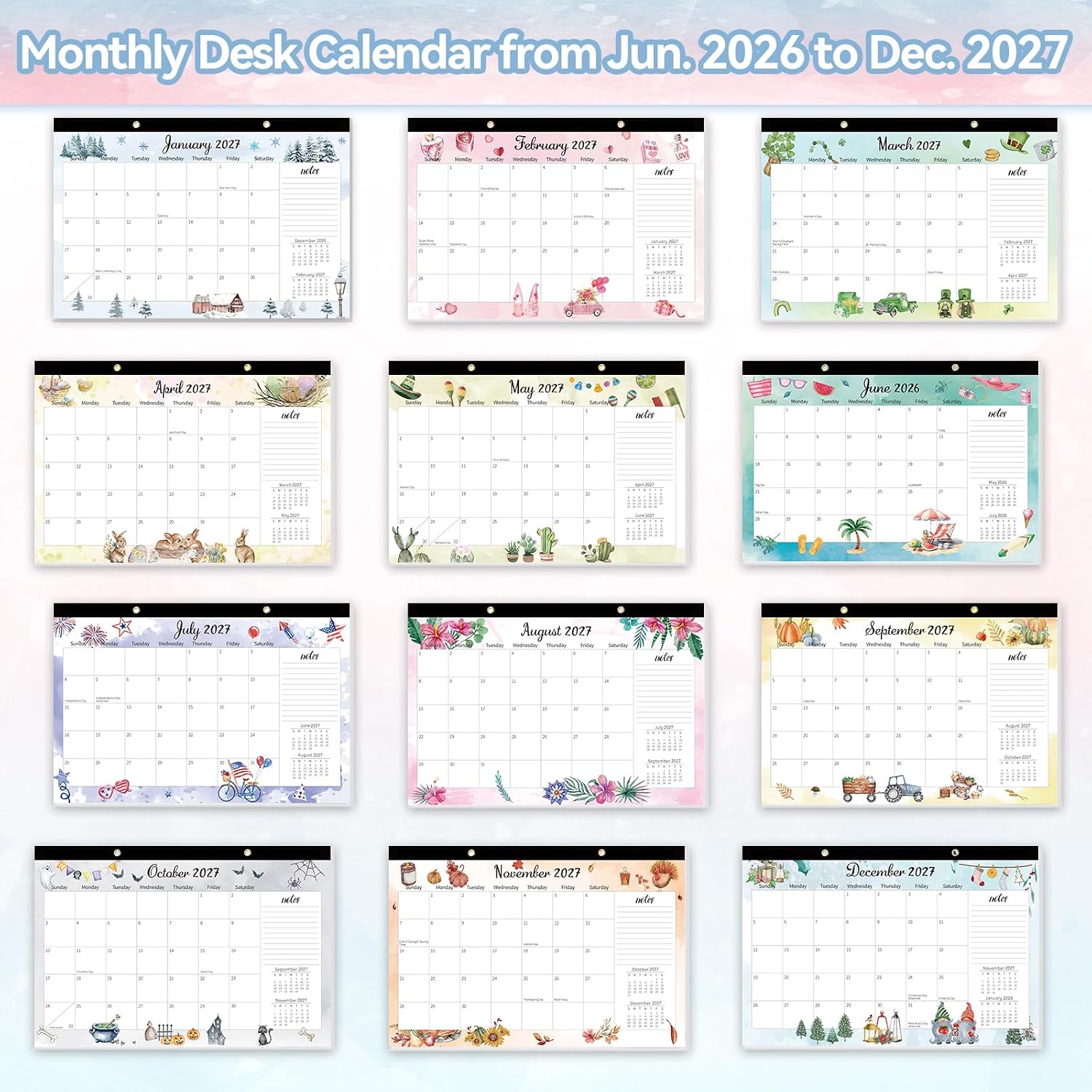 GuassLee Large Desk Calendar 2026-2027, 19 Months, 17 x 11.5 | Jun 2026-Dec 2027 Desktop/Wall Calendar, Monthly Planner with Watercolor Design for Office School Home Organizing