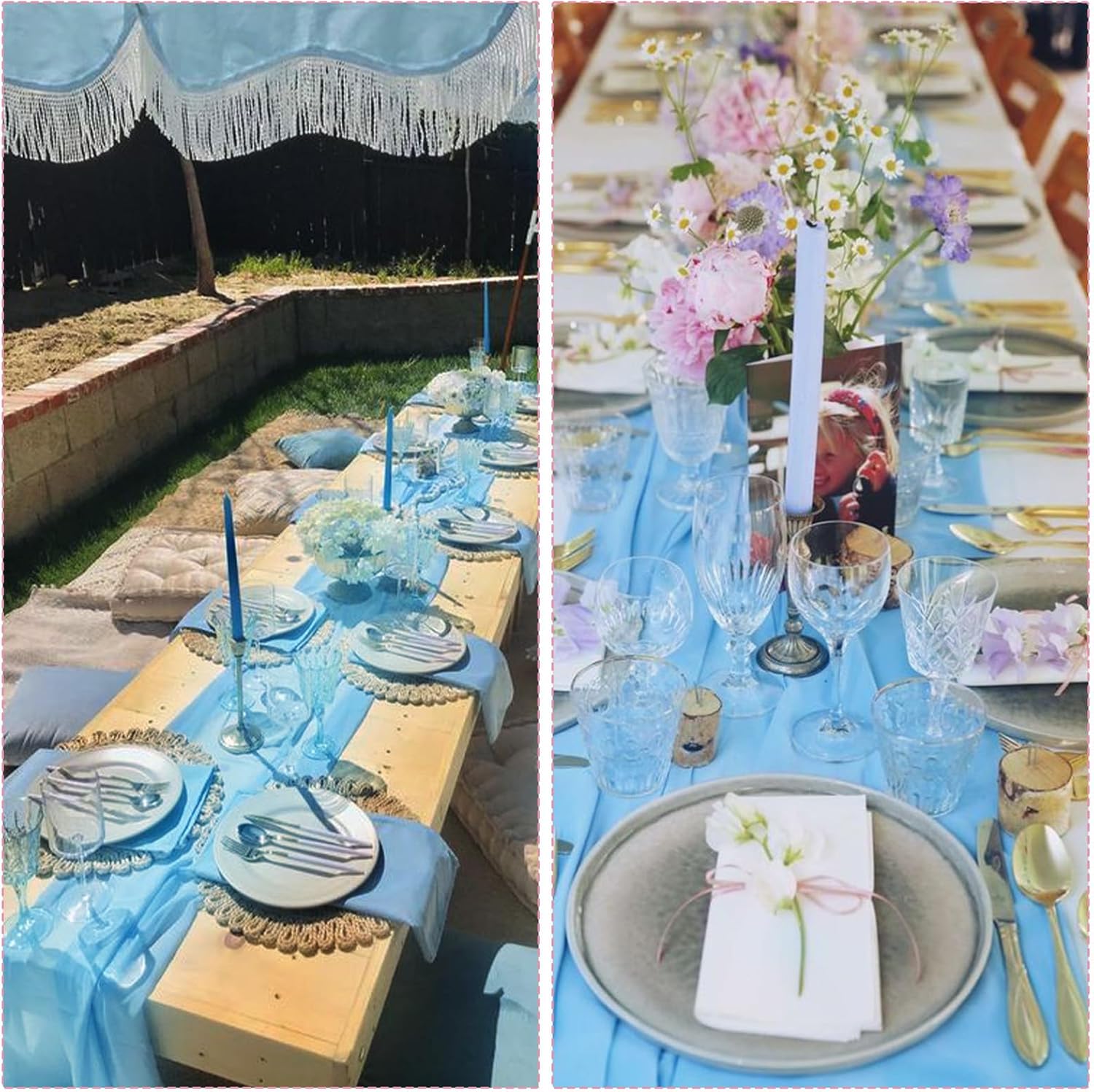 12 Pack Baby Blue Cheesecloth Table Runner 35x120 Inch Gauze Rustic Boho Table Runner 10FT Cheese Cloth for Spring Wedding Decor Birthday Party Bridal Baby Shower Easter Table Decoration