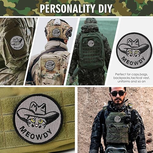 Miniatura 3 de XMJY Parche de meme de gato, 1 pieza de gato vaquero divertido parche moral, parche táctico de gancho y bucle para mochilas, arneses para perros,