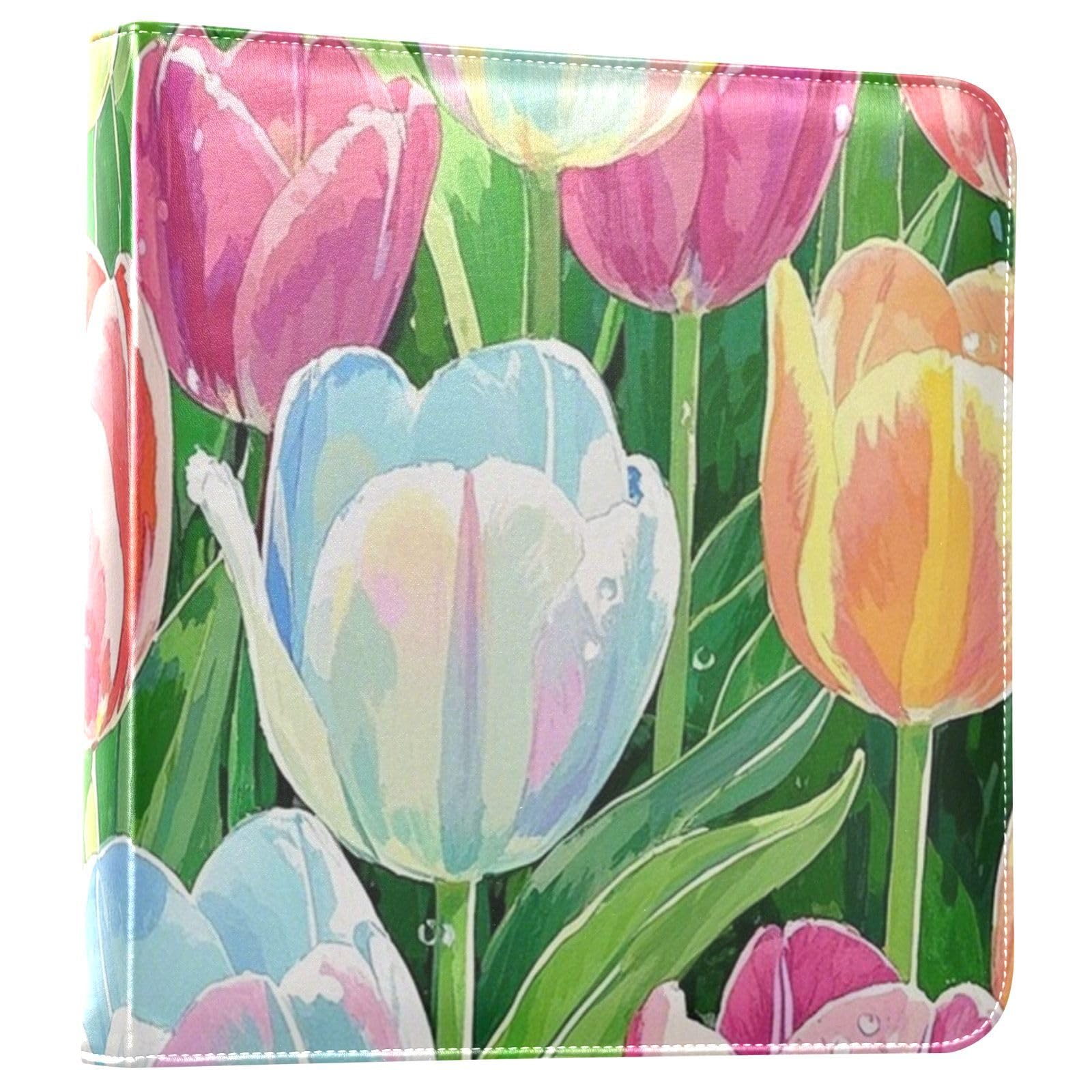 Photo Album 4x6, 5x7,6x8,Artificial Leather Photo Albums with 20 Detachable Sheets Tulips Print for Family Wedding,Multi 21