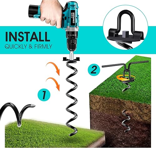 Miniatura 6 de Paquete de 4 anclajes de tierra, estacas de trampolín resistentes, estacas en espiral, anclajes de tierra para tienda, toldo, casa de gallina,