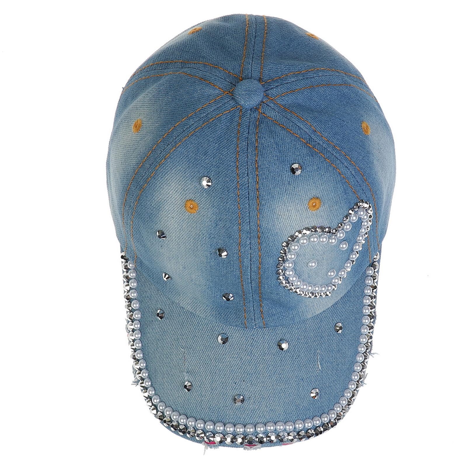 Gorra de béisbol de mezclilla de 6 paneles con diamantes de imitación, con perlas de diamantes de imitación, ajustable, gorra de camionero, hip hop, deportes al aire libre, visera de golf