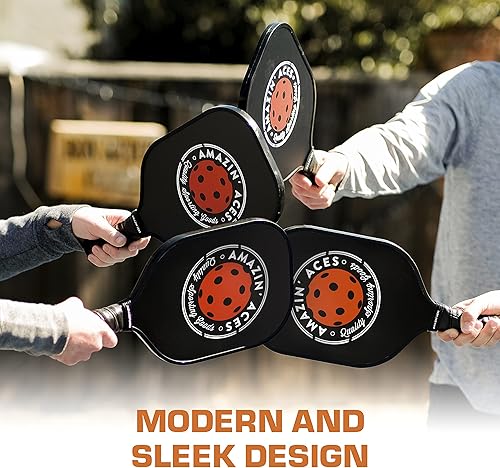 Miniatura 7 de Amazin Aces Pickleball conjunto de paletas de pádel  El juego incluye dos paletas de pádel  cuatro pelotas  bolsa de malla Pickleball  Las raquetas