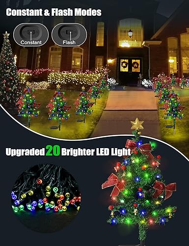 Miniatura 5 de Luces solares de árbol de Navidad impermeables para exteriores, 20 luces LED, decoración de patio, luces solares de estaca para árbol de Navidad,