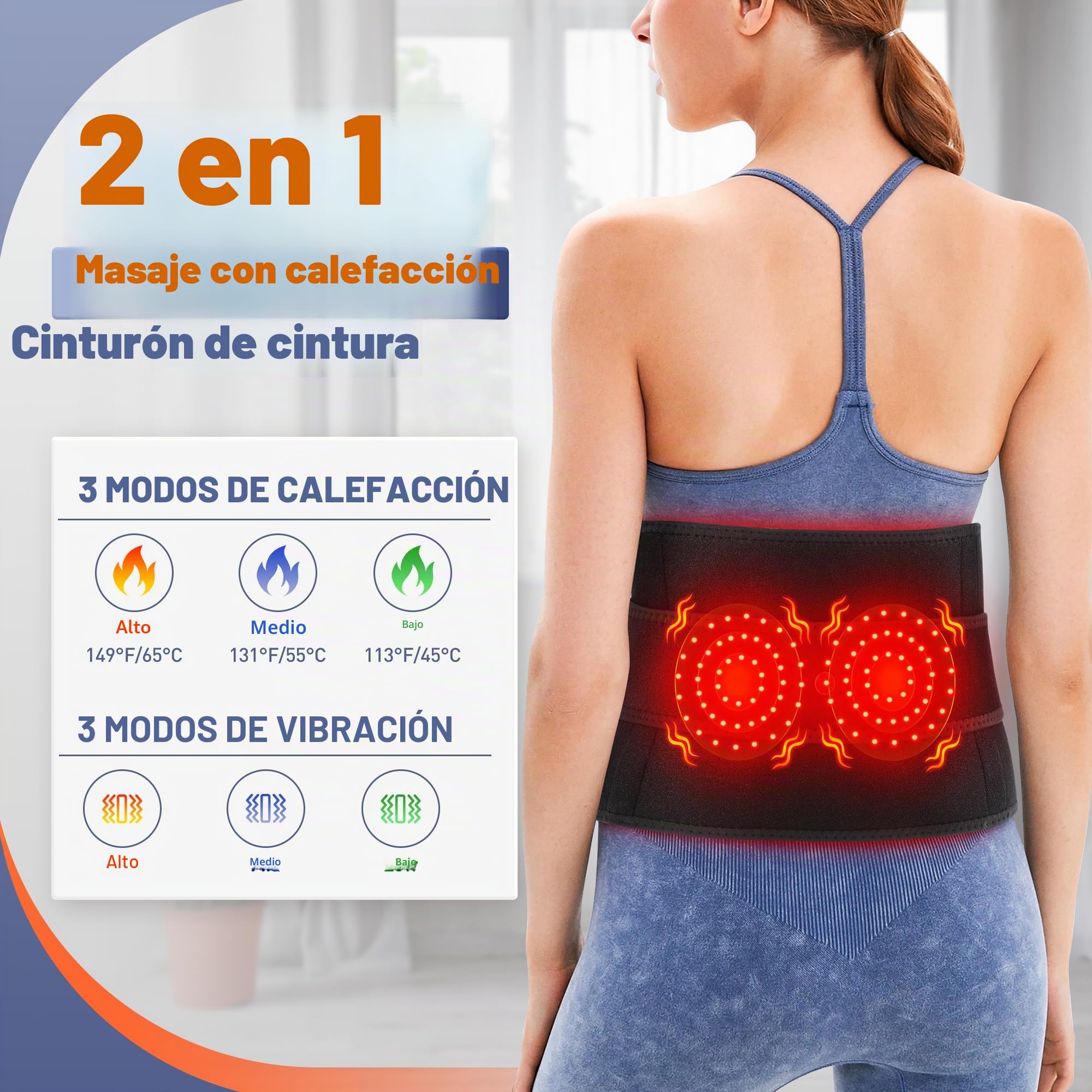 Soporte térmico inalámbrico para aliviar el dolor de espalda baja, cinturón de espalda térmico para hombres y mujeres, almohadilla de calefacción eléctrica para cintura, soporte lumbar de calefacción