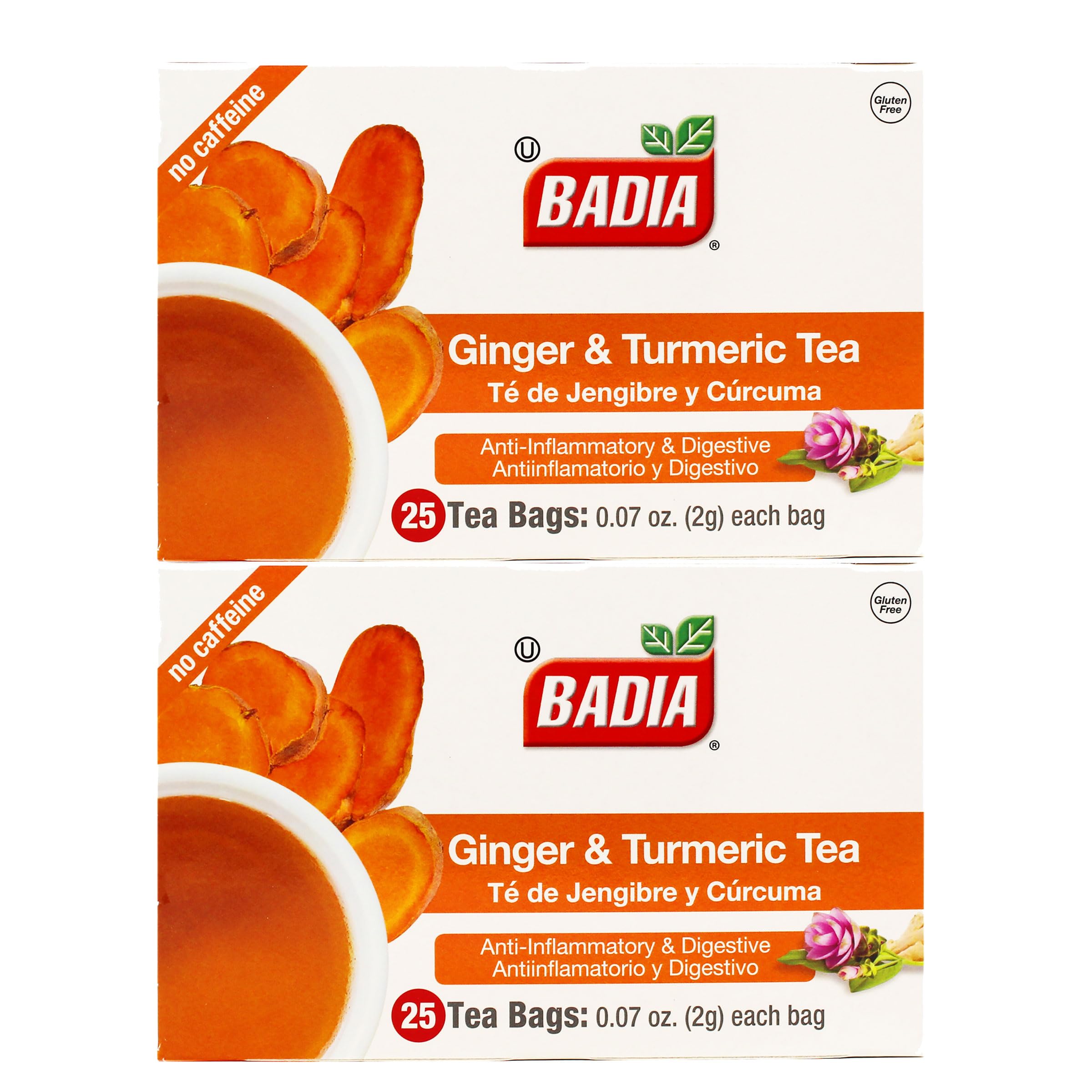 Badia Ginger & Turmeric Tea Bags, 25 ct - Palatize Pack of 2