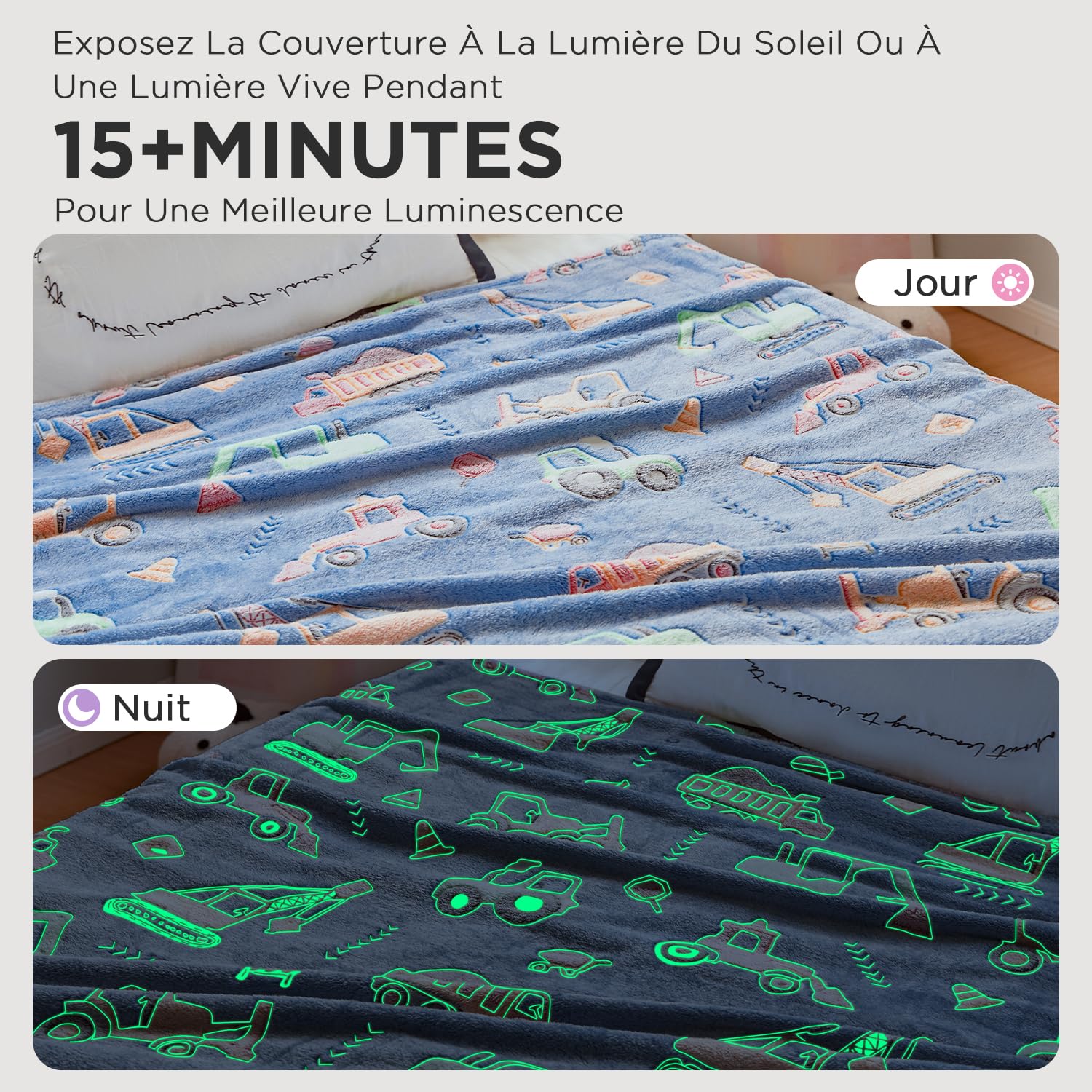 OLAOLA Couverture Enfant Camion Couvertures Brille dans Le Noir Douce Polaire Couverture Cadeau pour Garçons Filles Chaude Confortable Canapé Couvertures (130 x 150cm, Camion)
