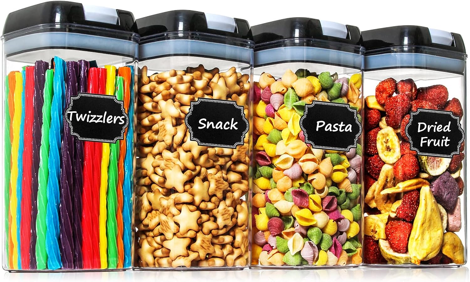 Airtight Food Storage Containers - Paincco 4 PC BPA Free Plastic Canisters 1.2L/1.1QT with Easy Lock Lids for Kitchen & Pantry Organization, Ideal for Cereal, Snack & Flour, with 20 Labels & Marker