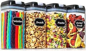 Airtight Food Storage Containers - Paincco 4 PC BPA Free Plastic Canisters 1.2L/1.1QT with Easy Lock Lids for Kitchen & Pantry Organization, Ideal for Cereal, Snack & Flour, with 20 Labels & Marker