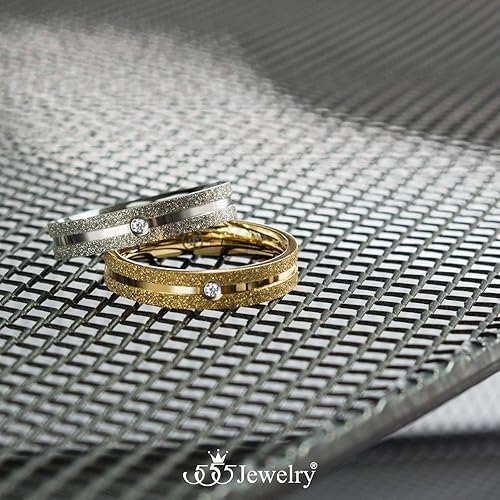 Miniatura 5 de 555Jewelry Anillo de boda de acero inoxidable con circonita cúbica de 0.157 in para mujeres y hombres
