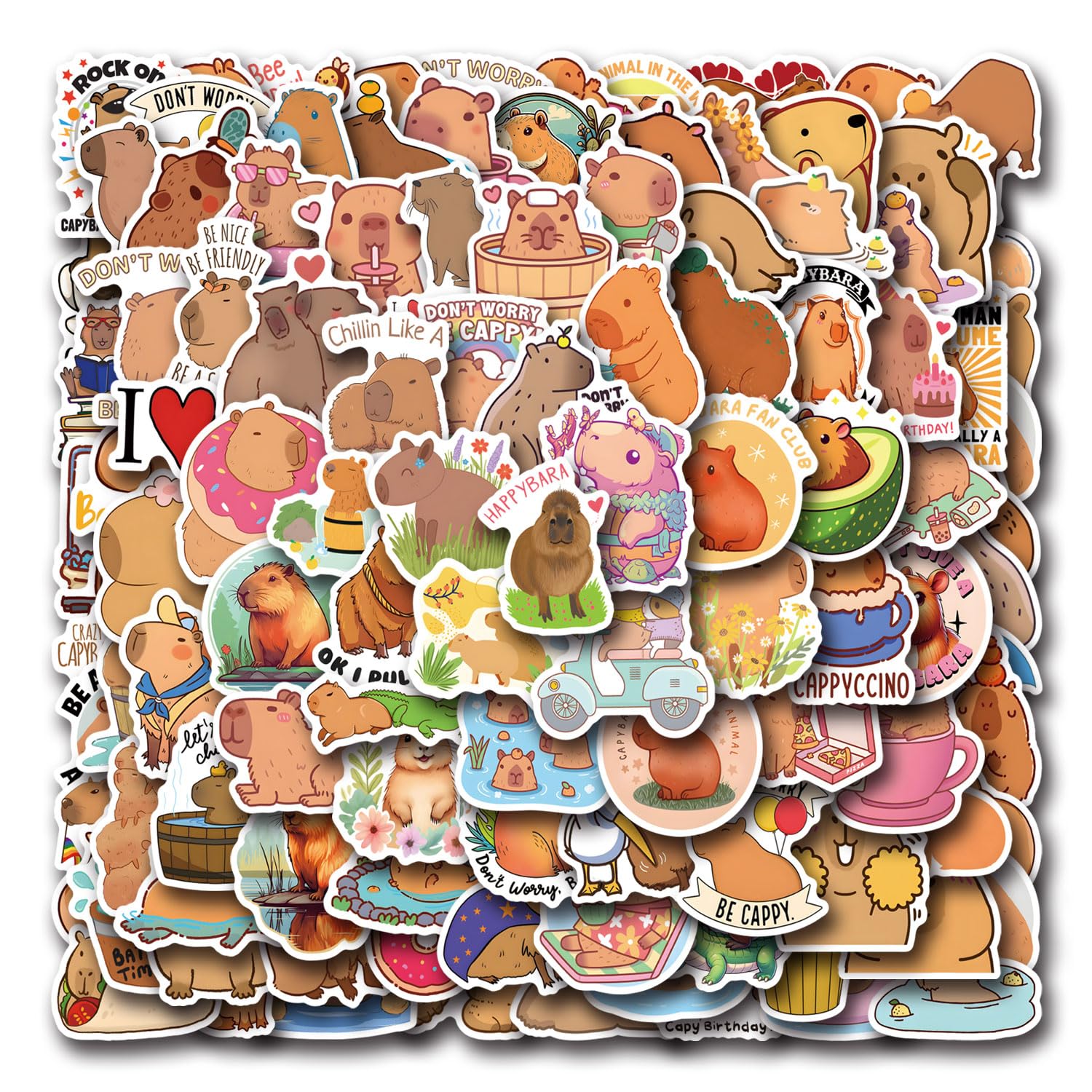 Kawaii Stickers, 120 Pcs Cute Capybara Stickers Vinyl Waterproof Animal Decals for Adult for Water Bottle Laptop Luggage Snowboard Guitar Scrapbook