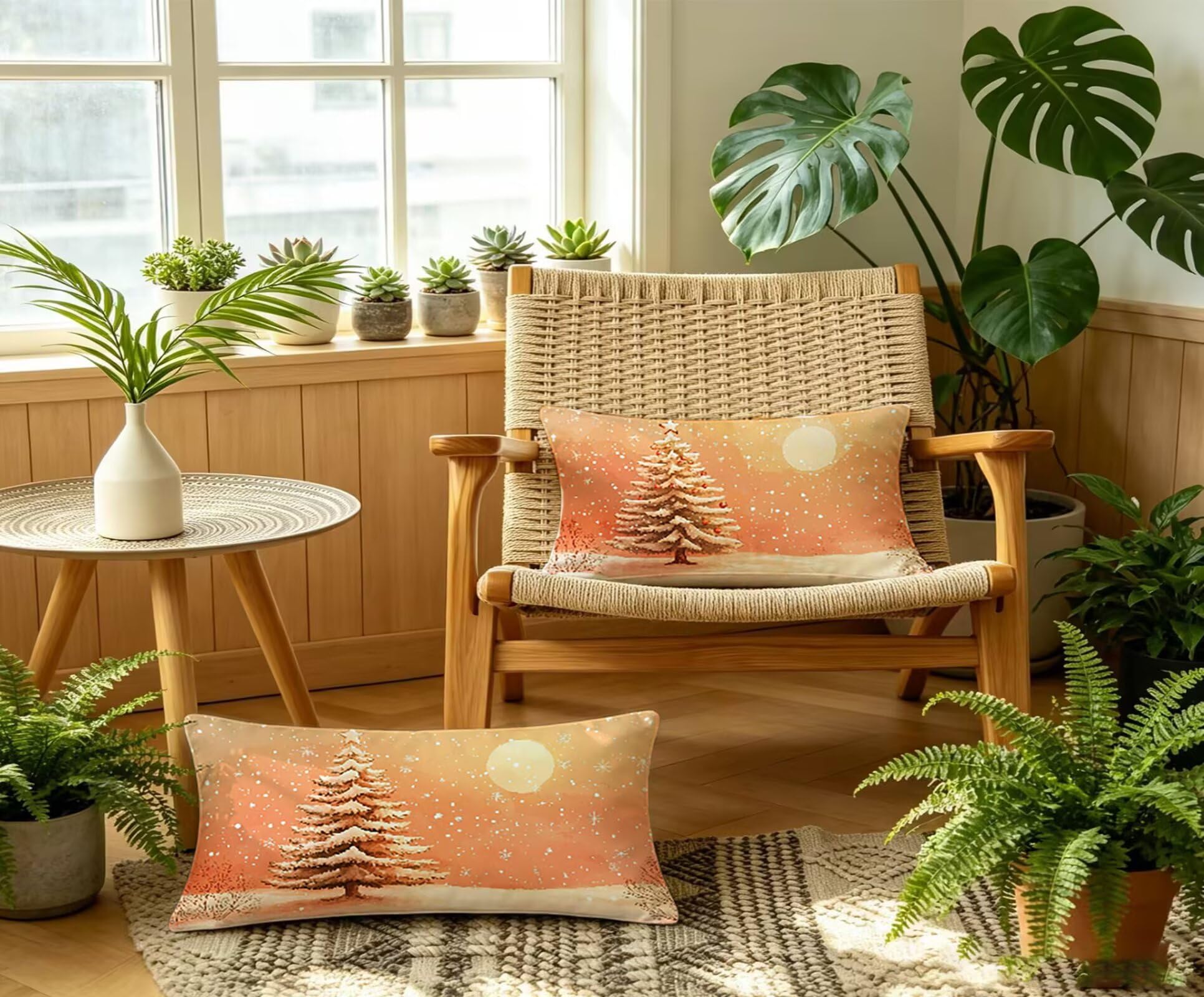 Sonnenuntergang Kissenbezug 60x80 Weihnachtsbaum Kopfkissenbezug 2er Set ,Wohnaccessoires & Deko ,Weich und Atmungsaktiv Samt Stoff mit Verstecktem Reißverschluss für Bett Sofa Kissen Dekokissen-86309