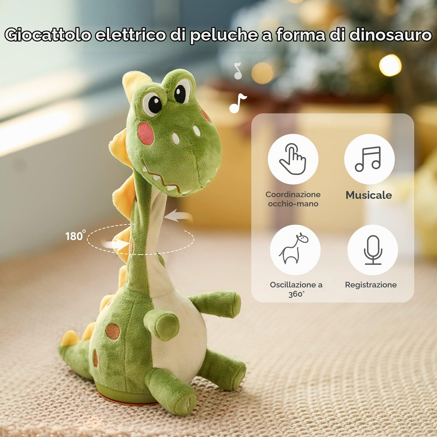 TUMAMA KIDS Giocattoli Bambino, Dinosauro che balla e ripete, Peluche Parlante, Giochi Bambini 1 2 3 anni maschio femmina, Giocattolo Musicale Animali interattivi, Regalo per neonati